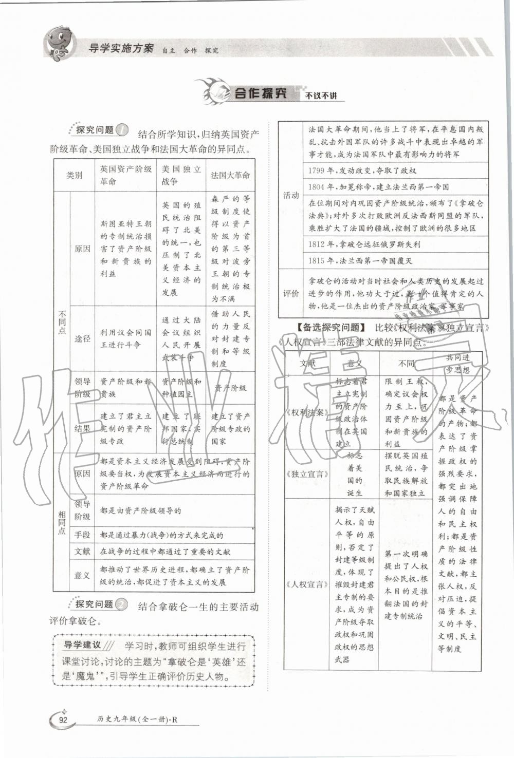 2019年金太陽導(dǎo)學(xué)案九年級(jí)歷史全一冊(cè)人教版 第92頁