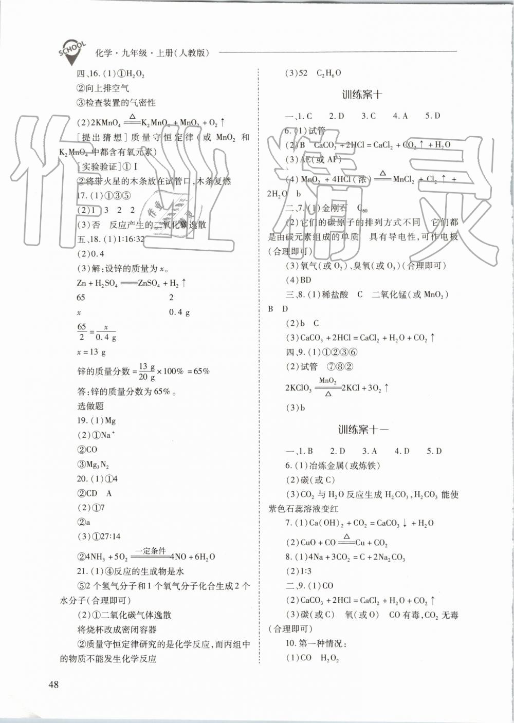 2019年新课程问题解决导学方案九年级化学上册人教版 第48页