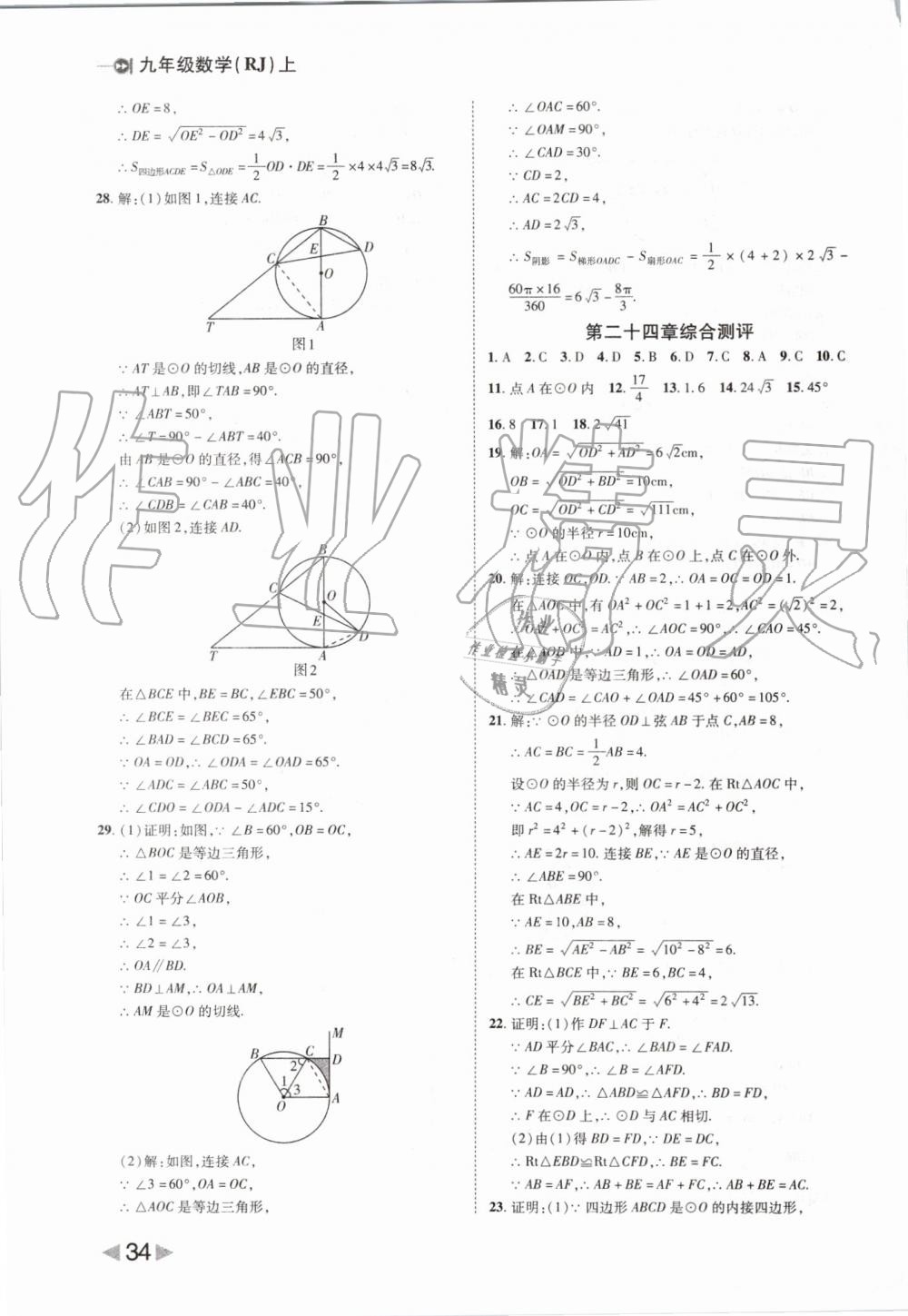 2019年胜券在握打好基础作业本九年级数学上册人教版 第34页