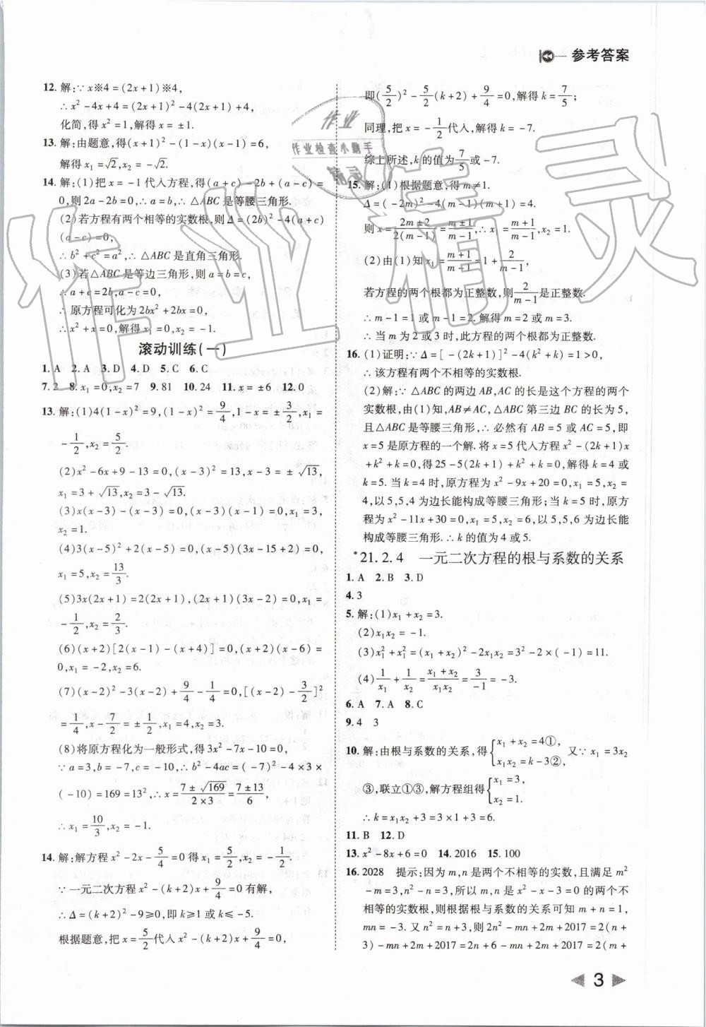 2019年胜券在握打好基础作业本九年级数学上册人教版 第3页