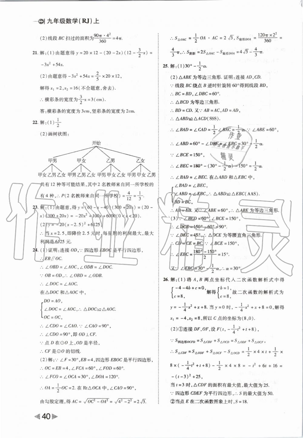 2019年胜券在握打好基础作业本九年级数学上册人教版 第40页