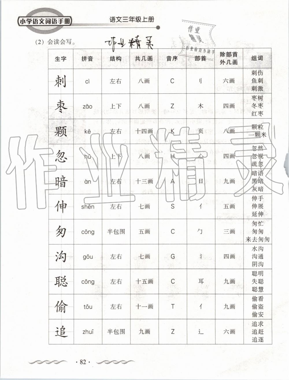 2019年小学语文词语手册三年级上册人教版 第82页