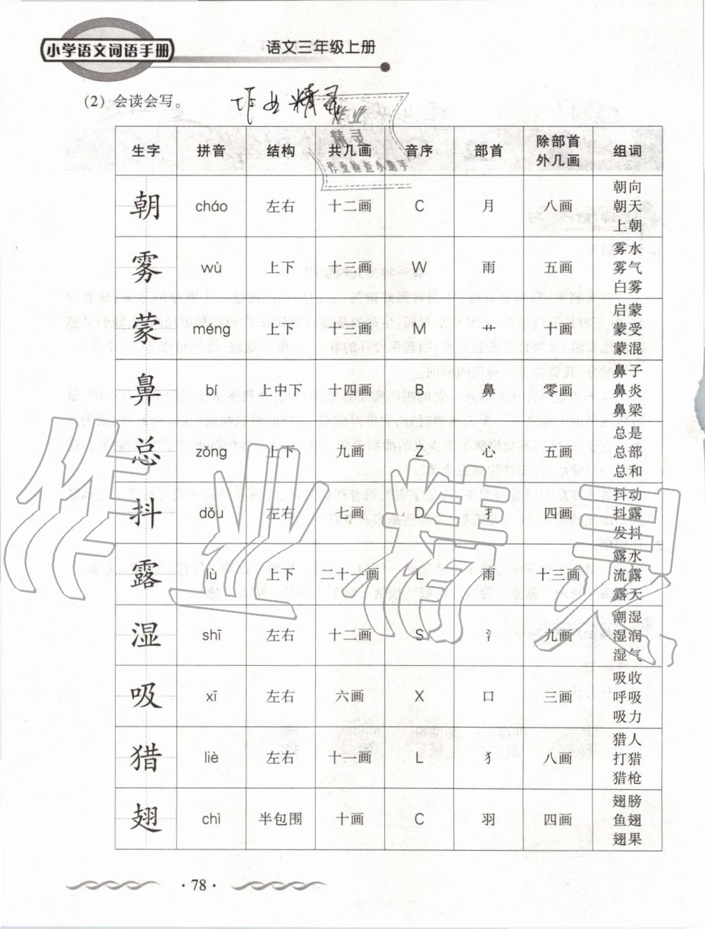 2019年小学语文词语手册三年级上册人教版 第78页