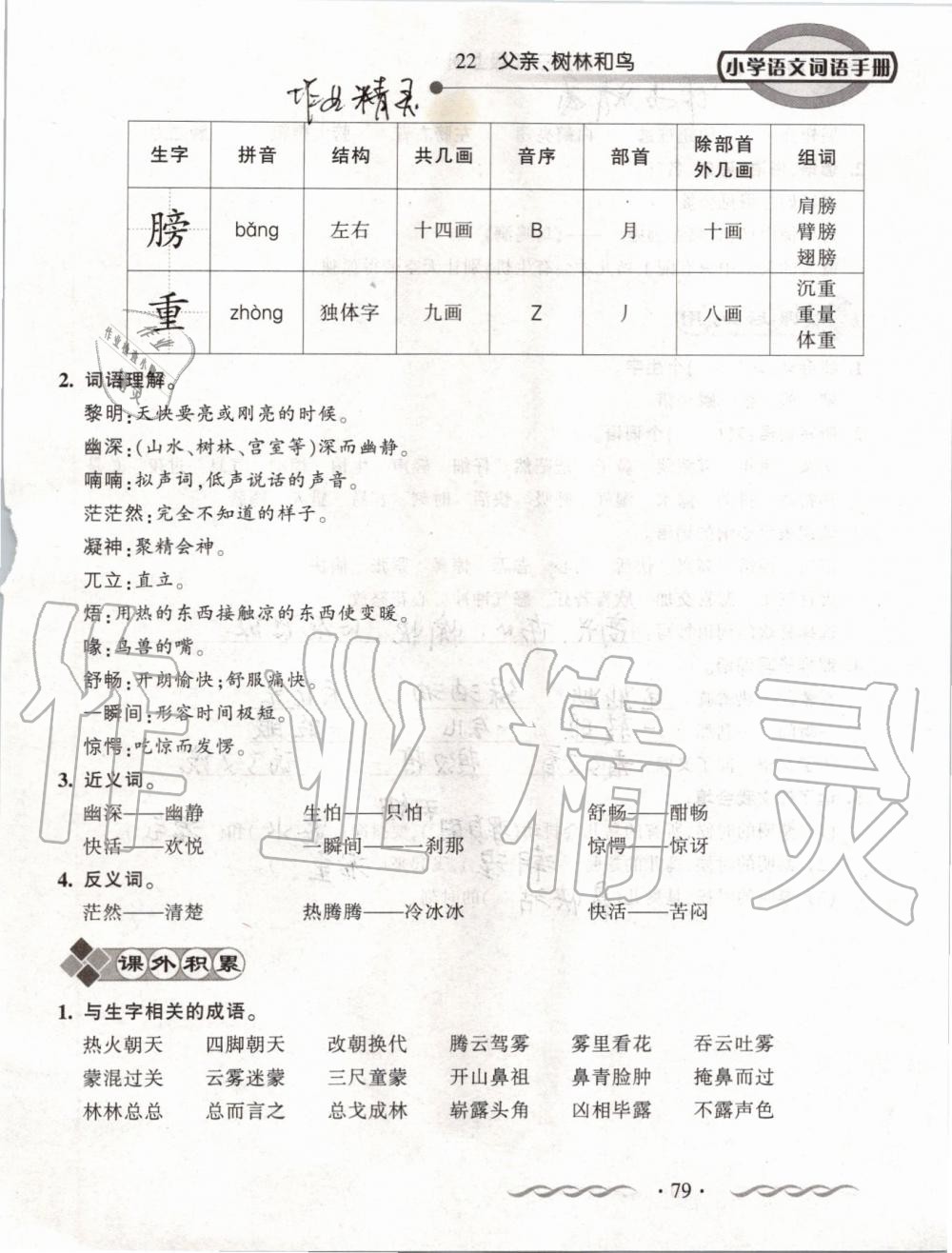 2019年小学语文词语手册三年级上册人教版 第79页