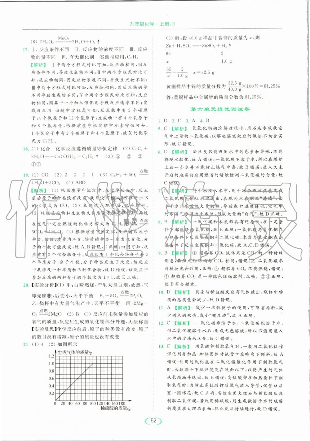 2019年亮點(diǎn)給力提優(yōu)課時(shí)作業(yè)本九年級(jí)化學(xué)上冊(cè)人教版 第52頁(yè)