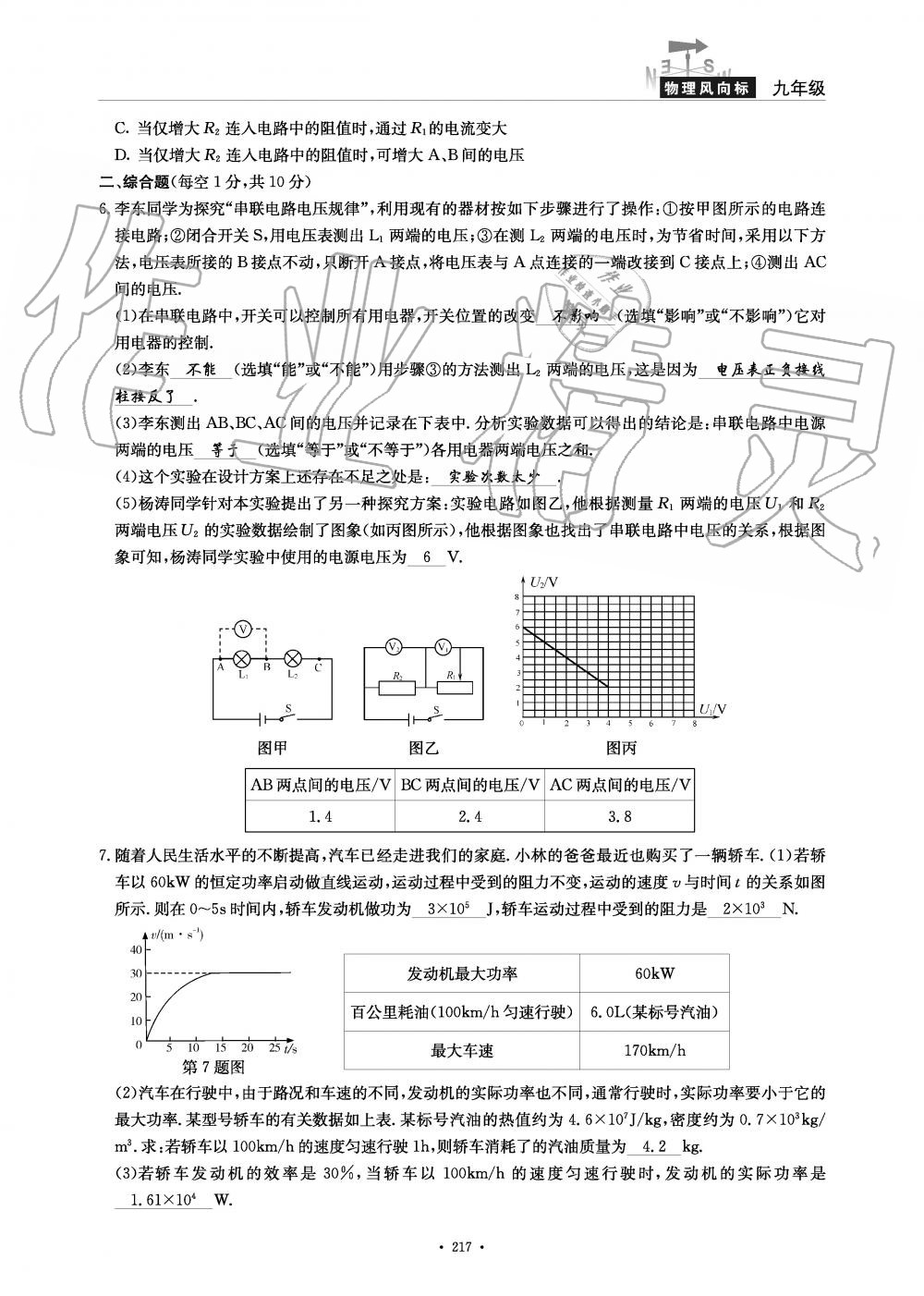 2019年物理風(fēng)向標(biāo)九年級全一冊教科版 第217頁