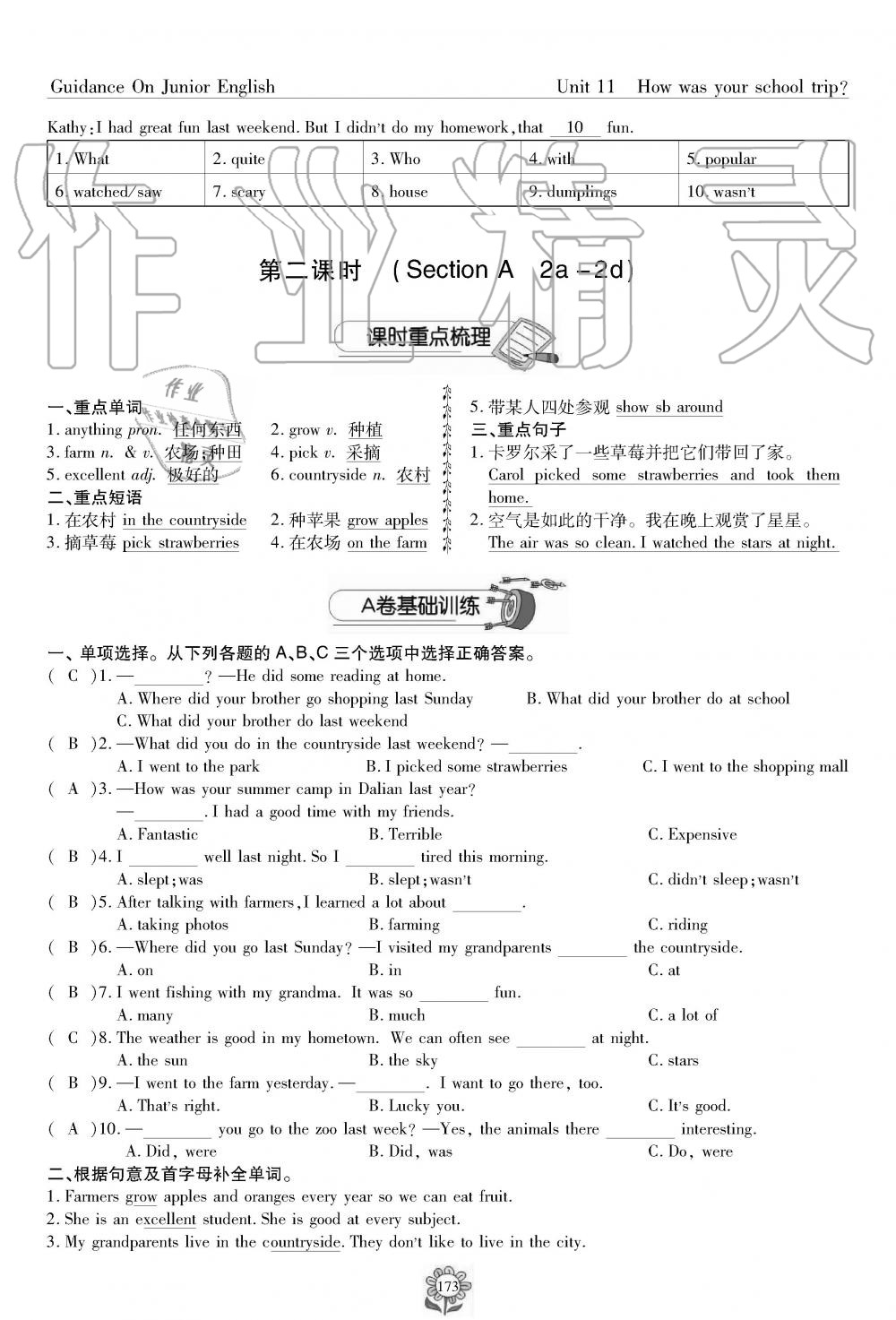 2019年英语风向标七年级下册人教版 第173页