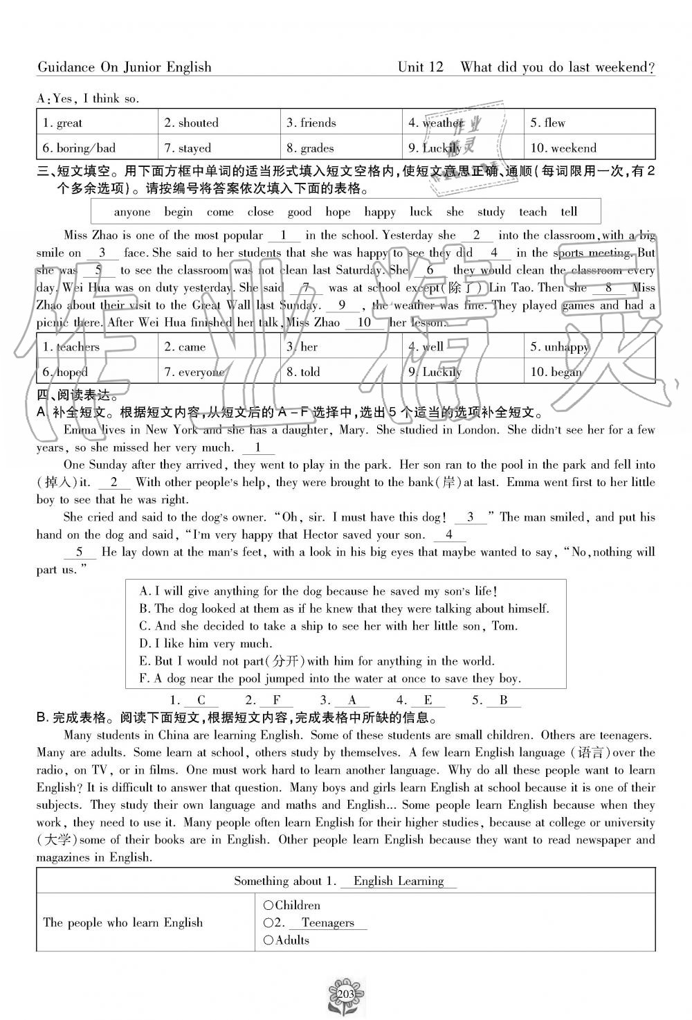 2019年英语风向标七年级下册人教版 第203页