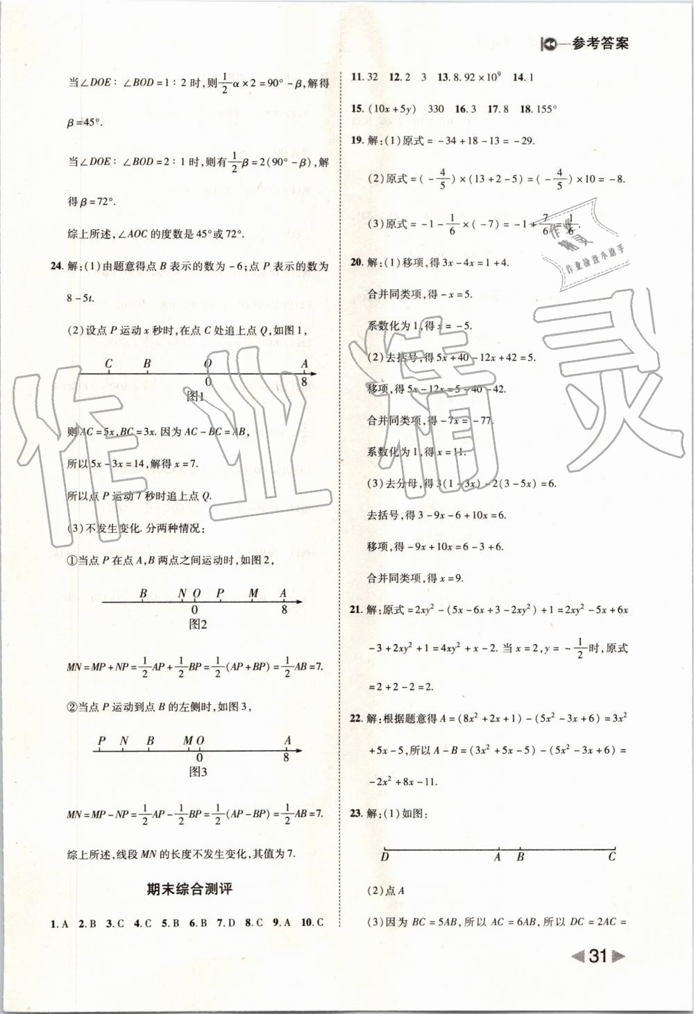 2019年胜券在握打好基础作业本七年级数学上册人教版 第31页