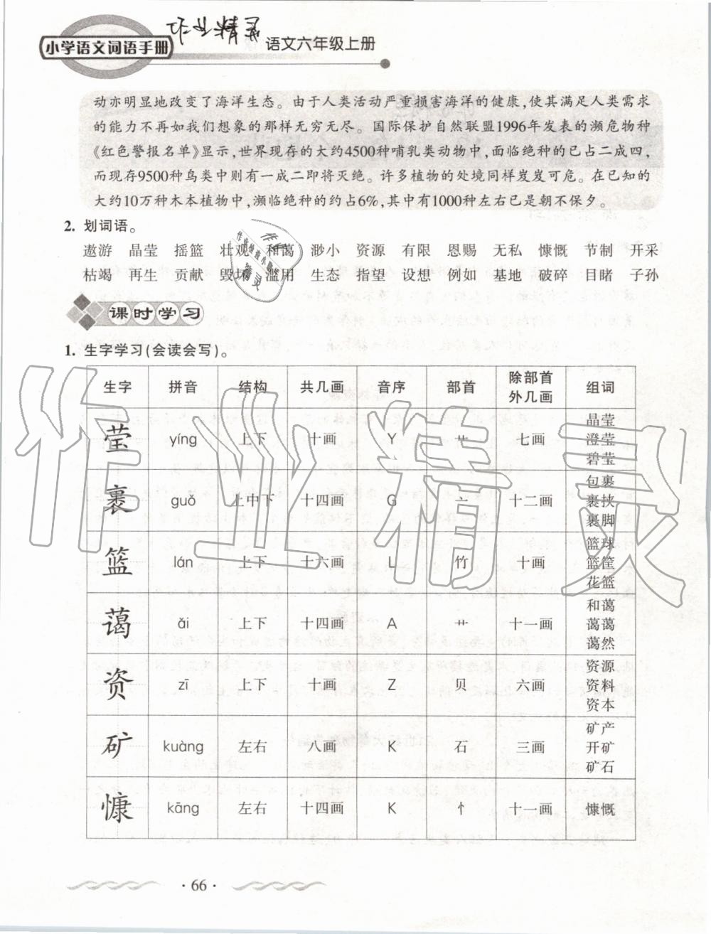 2019年小学语文词语手册六年级上册人教版 第66页