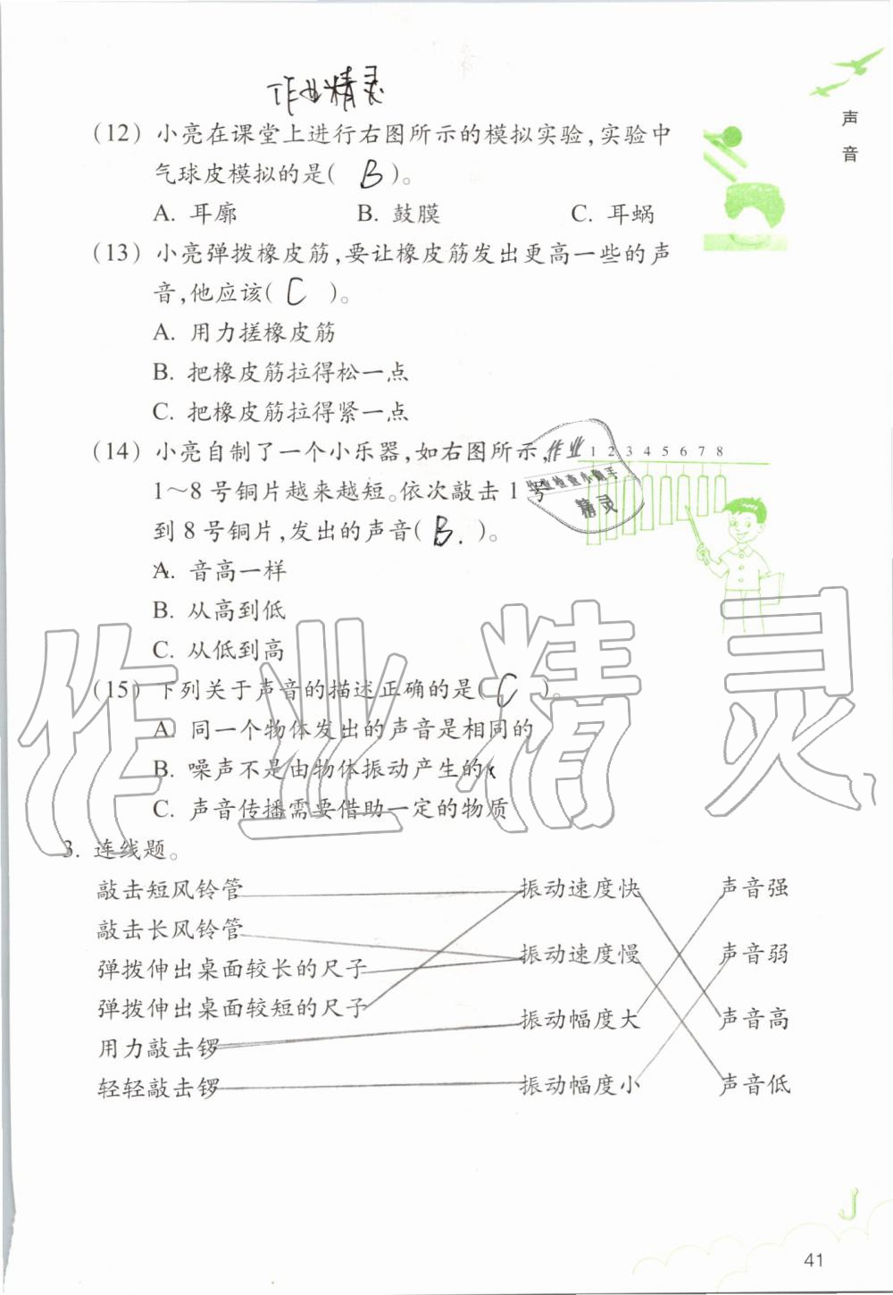 2019年科学作业本四年级上册教科版浙江教育出版社 第41页