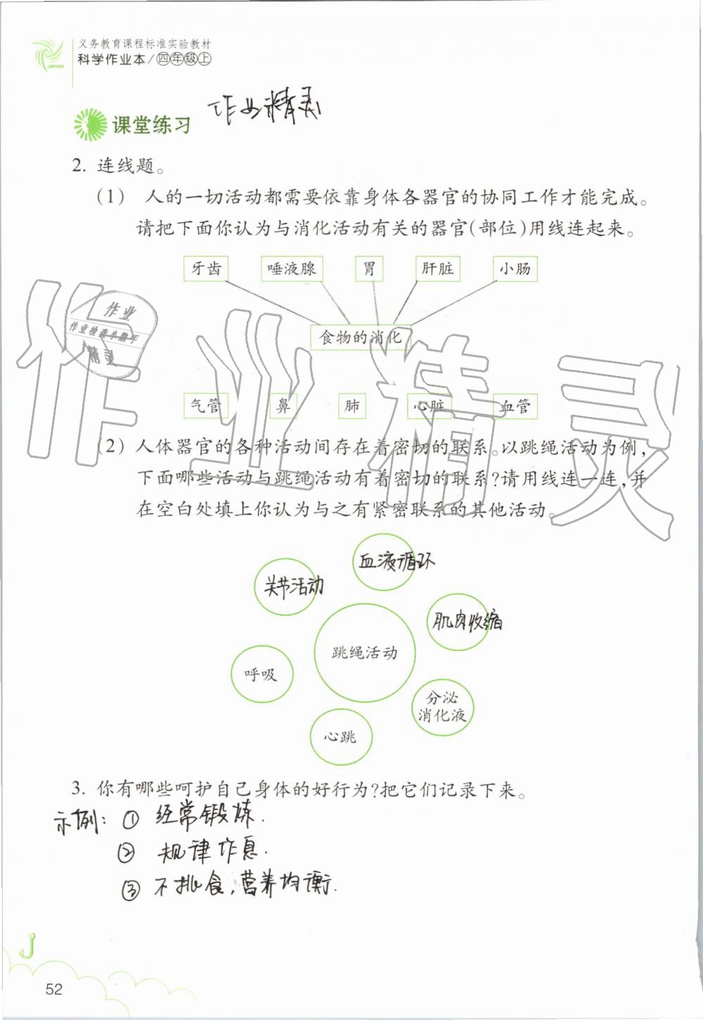 2019年科学作业本四年级上册教科版浙江教育出版社 第52页