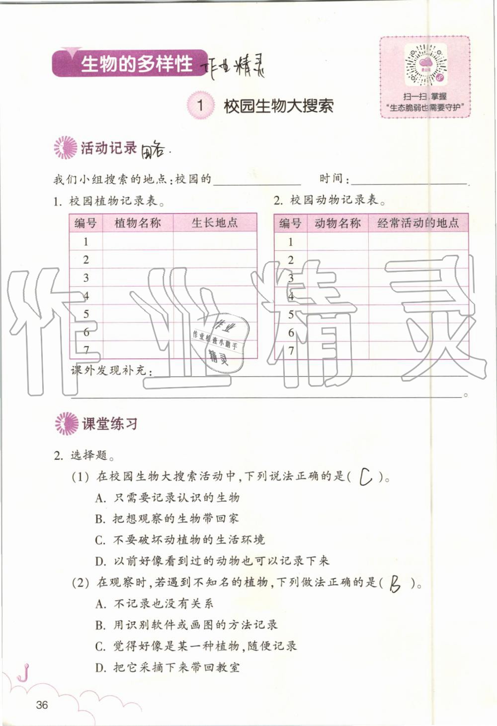 2019年科學作業(yè)本六年級上冊教科版浙江教育出版社 第36頁