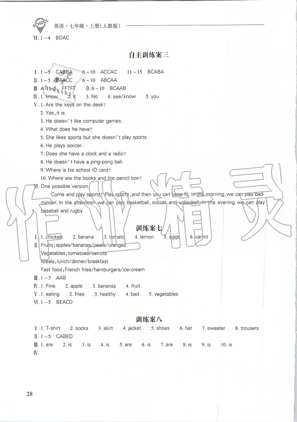 2019年新课程问题解决导学方案七年级英语上册人教版 第28页