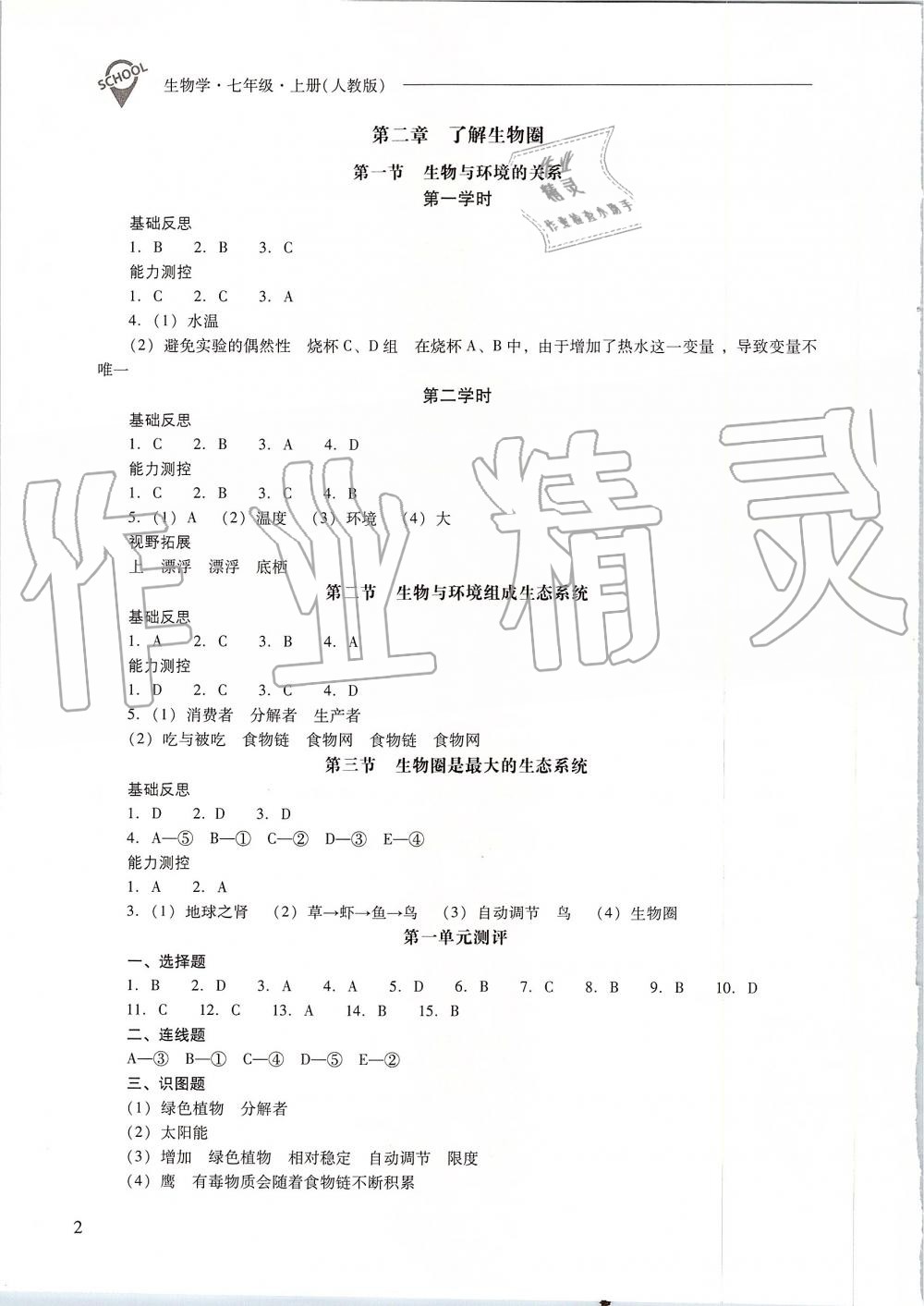 2019年新課程問題解決導(dǎo)學(xué)方案七年級(jí)生物學(xué)上冊(cè)人教版 第2頁