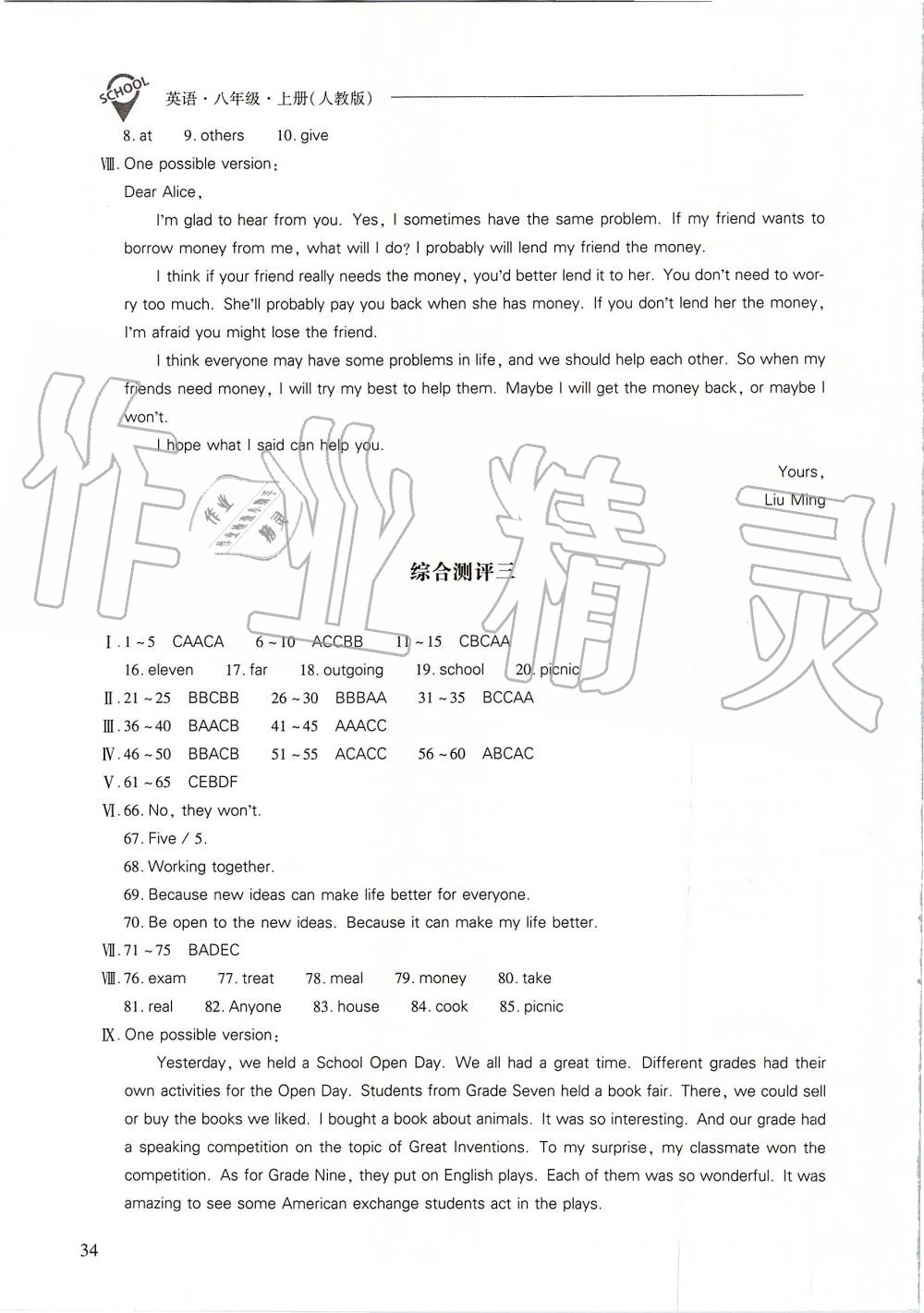 2019年新课程问题解决导学方案八年级英语上册人教版 第34页