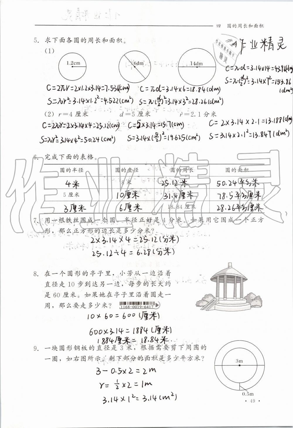 2019年同步练习册六年级数学上册冀教版河北教育出版社 第49页