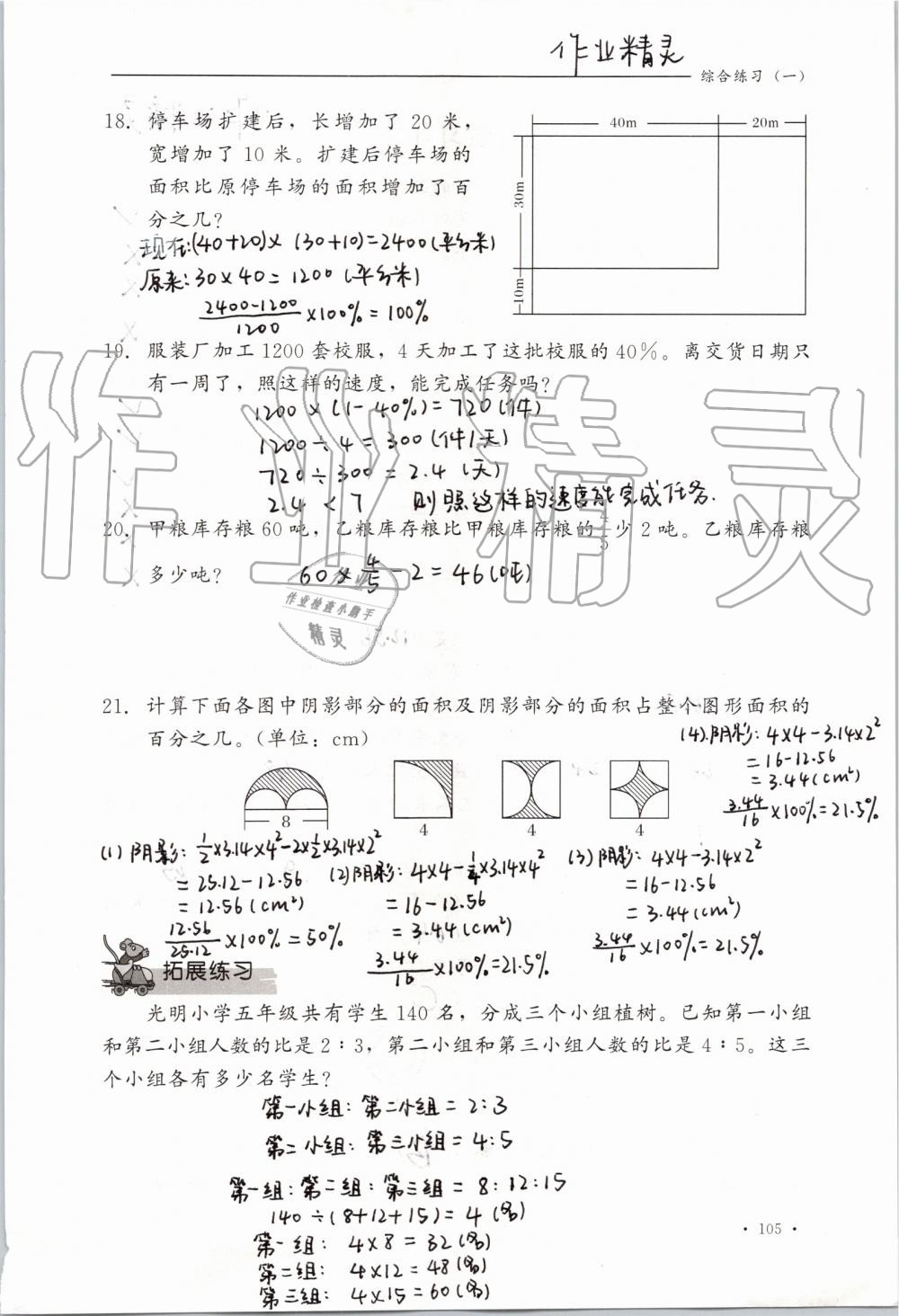 2019年同步練習冊六年級數(shù)學上冊冀教版河北教育出版社 第105頁