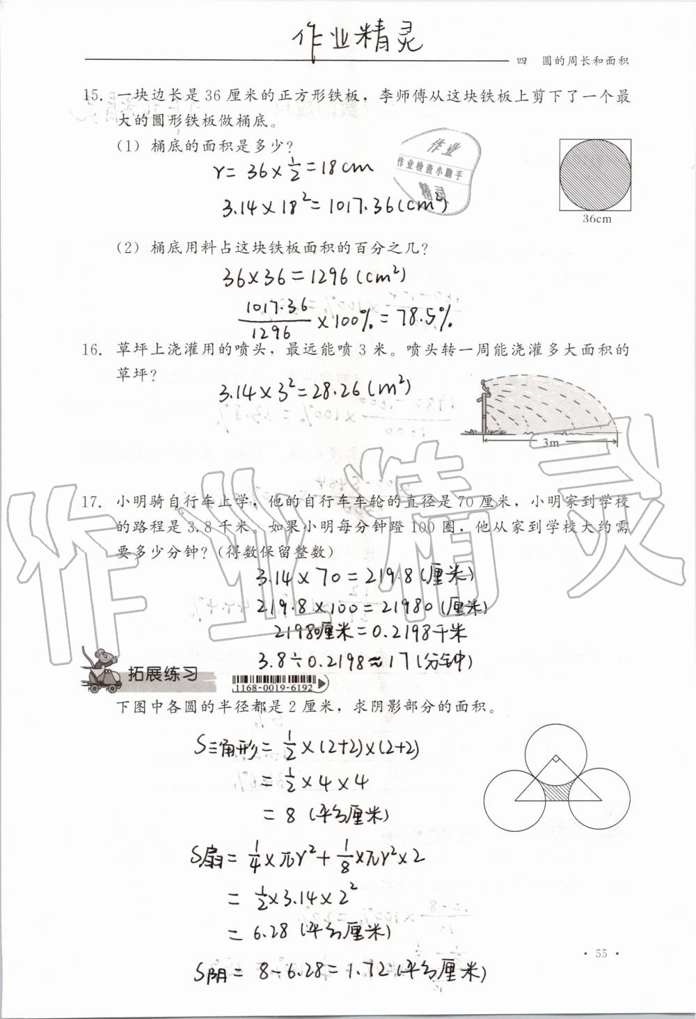 2019年同步练习册六年级数学上册冀教版河北教育出版社 第55页