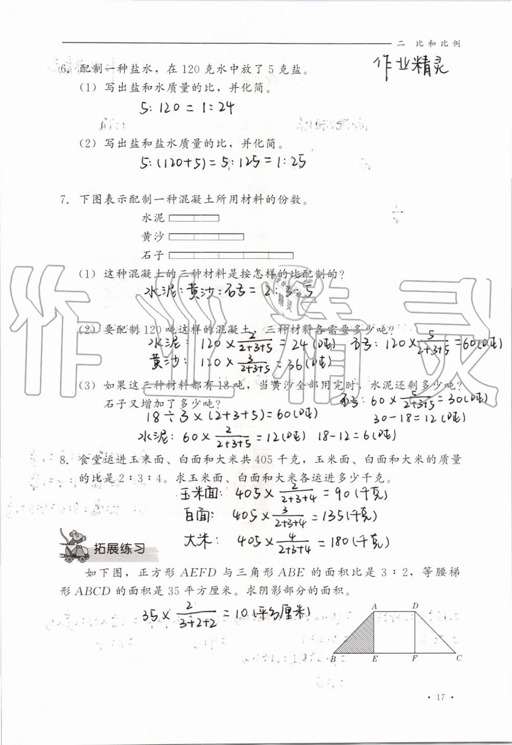 2019年同步练习册六年级数学上册冀教版河北教育出版社 第17页