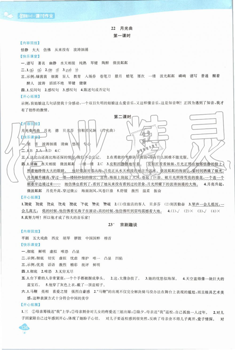 2019年金钥匙1加1课时作业六年级语文上册人教版 第16页