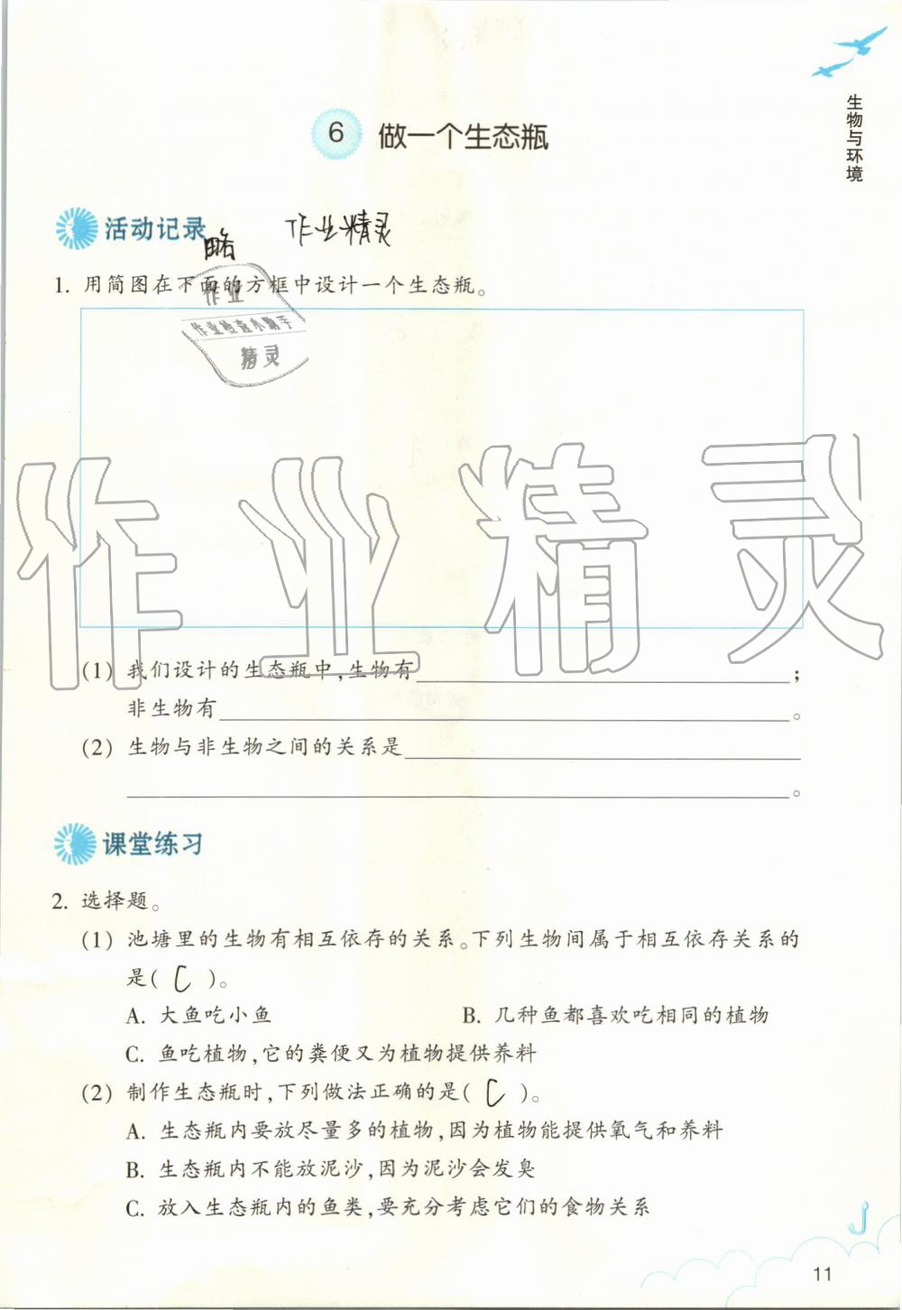 2019年作業(yè)本五年級科學(xué)上冊教科版浙江教育出版社 第11頁