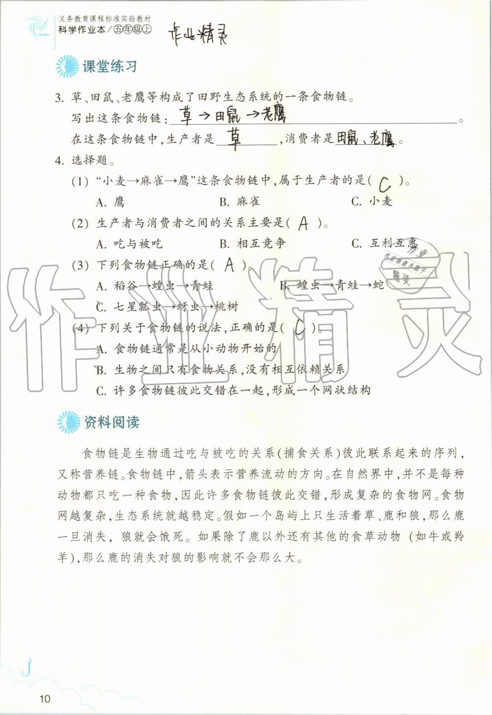 2019年作業(yè)本五年級科學上冊教科版浙江教育出版社 第10頁