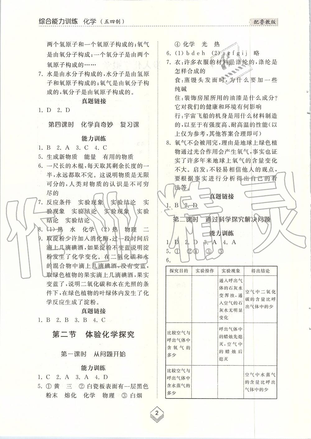 2019年綜合能力訓(xùn)練八年級化學(xué)上冊魯教版五四制 第2頁