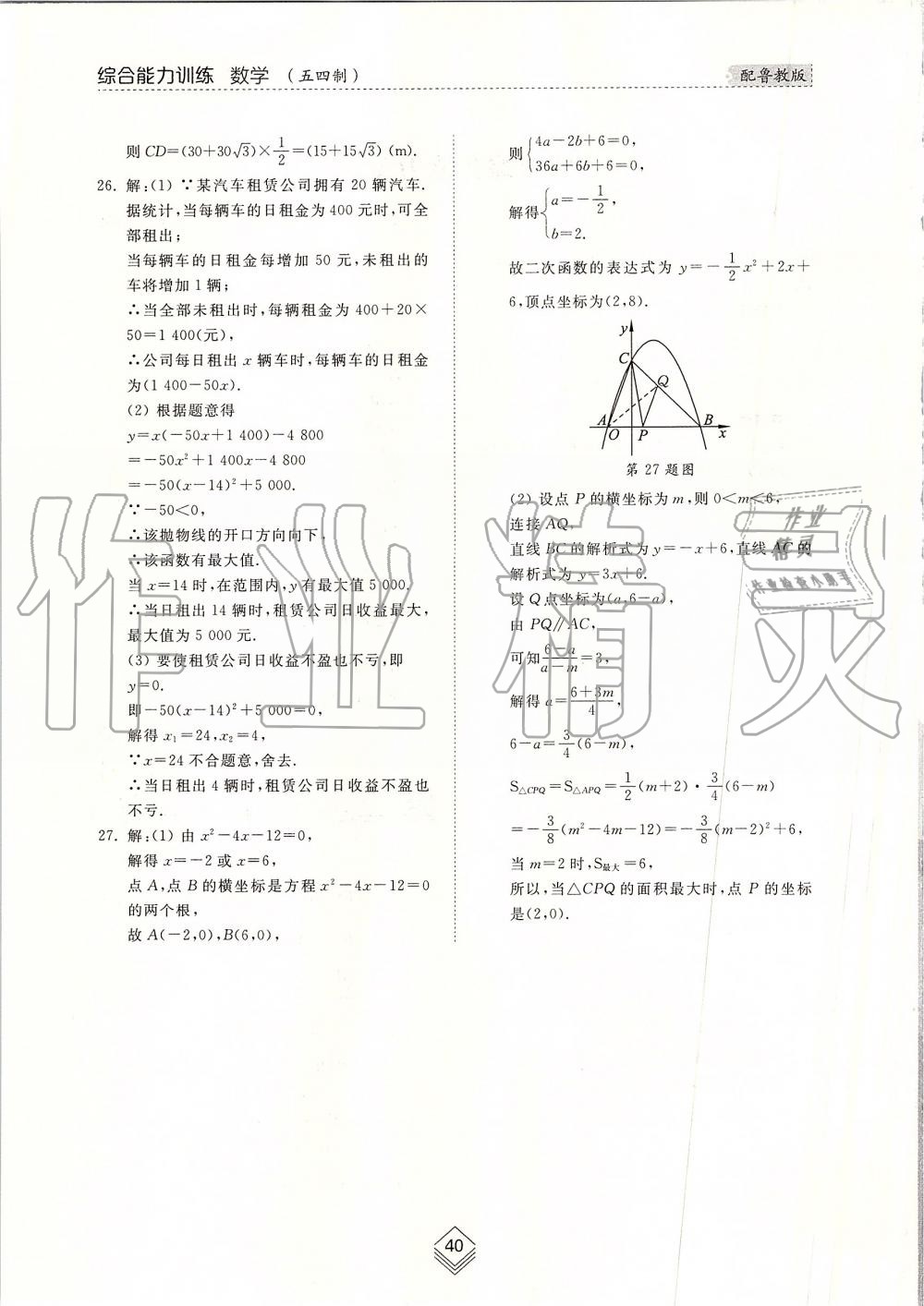 2019年综合能力训练九年级数学上册鲁教版五四制 第39页