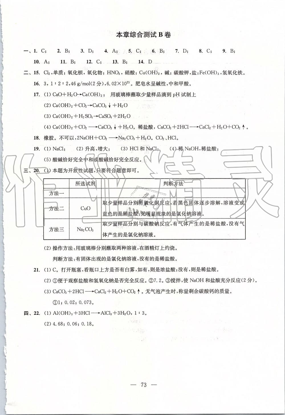 2019年初中化學(xué)雙基過關(guān)堂堂練九年級全一冊滬教版 第73頁