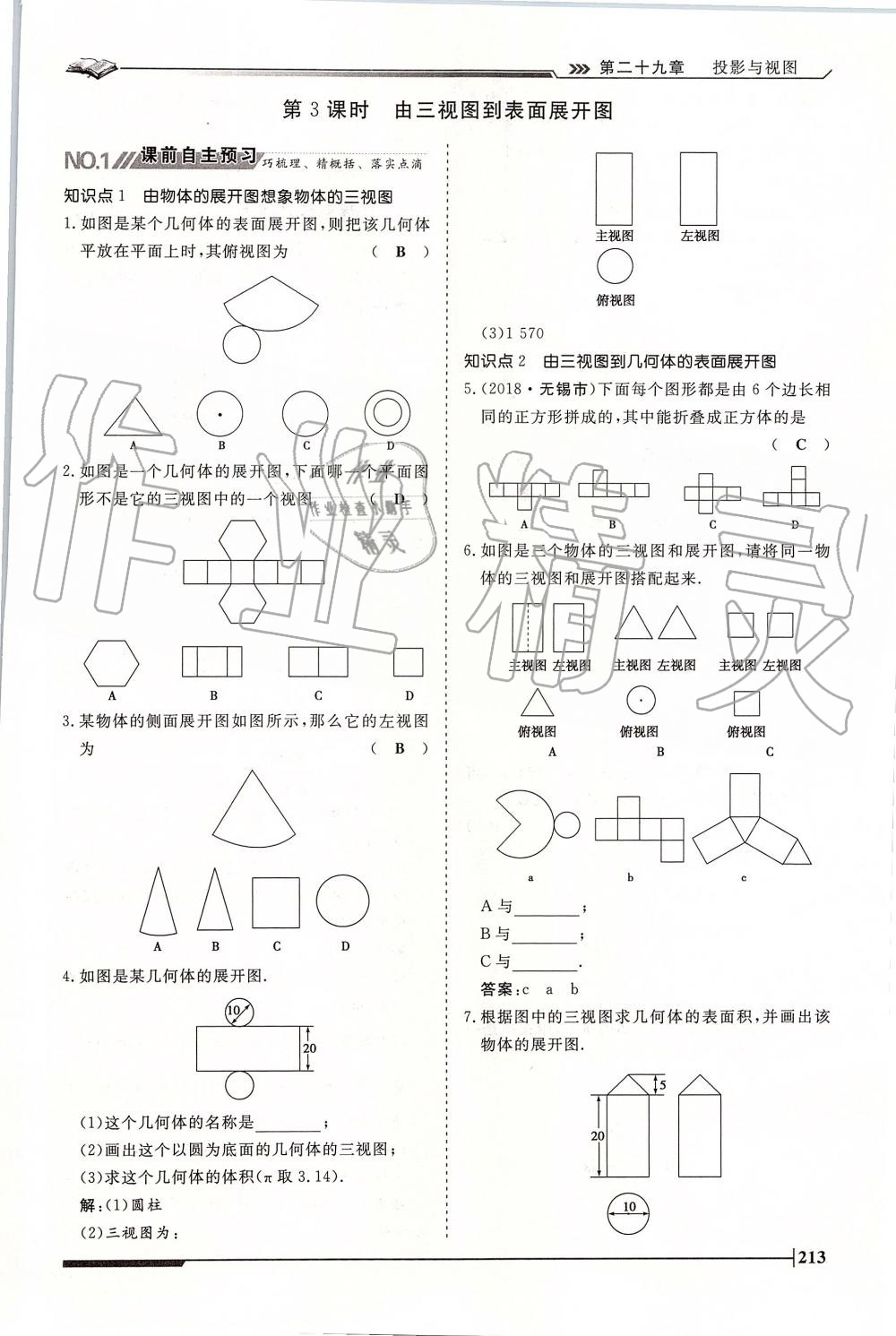 2019年标准课堂作业九年级数学全一册人教版 第213页