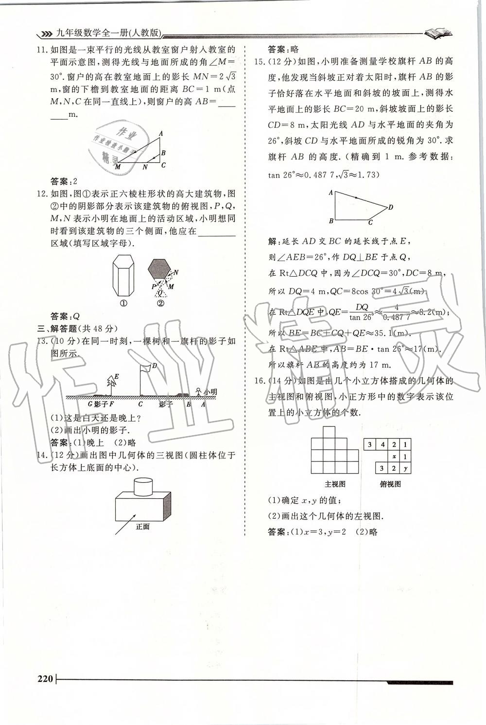 2019年標(biāo)準(zhǔn)課堂作業(yè)九年級(jí)數(shù)學(xué)全一冊(cè)人教版 第220頁(yè)