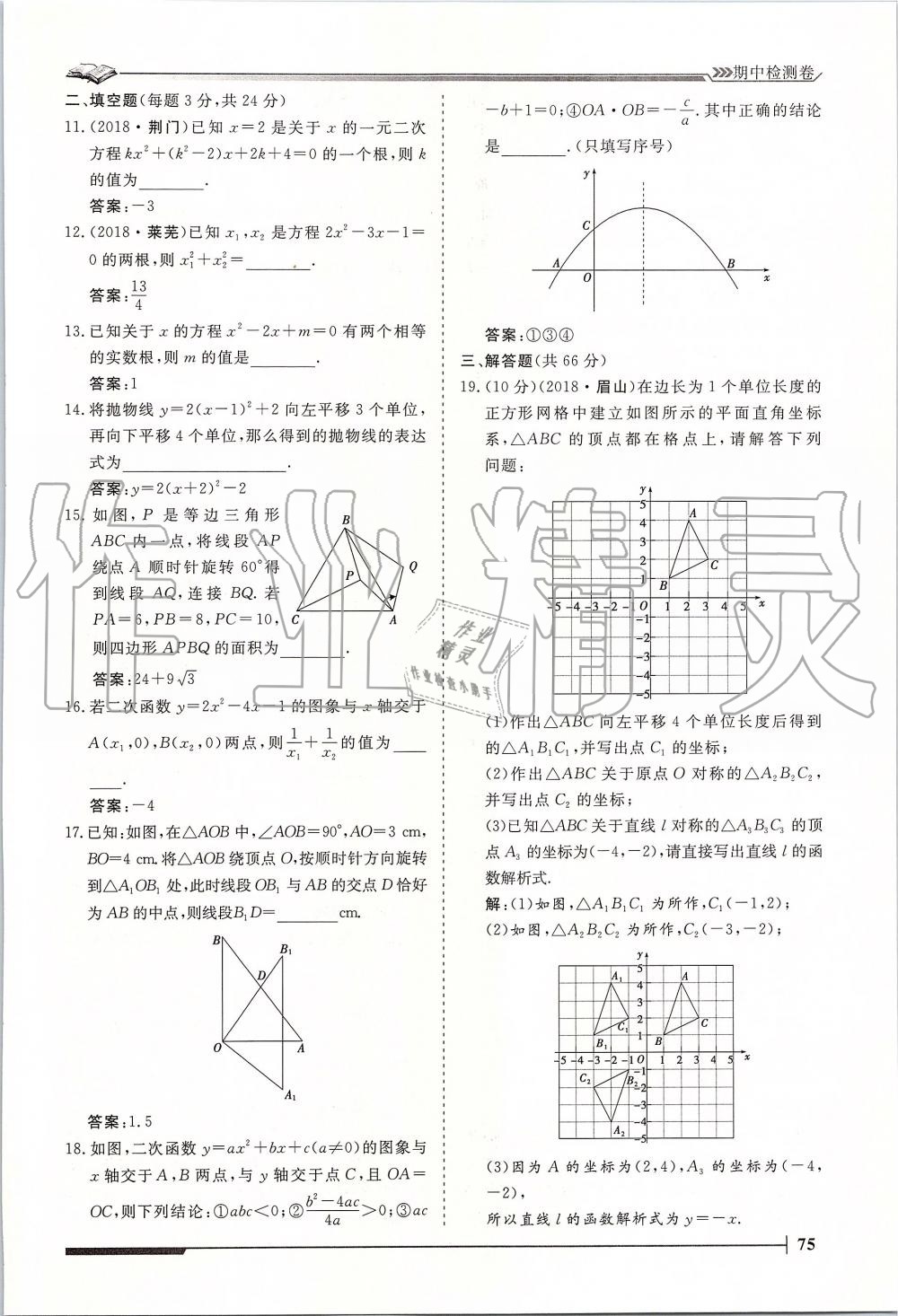 2019年标准课堂作业九年级数学全一册人教版 第75页