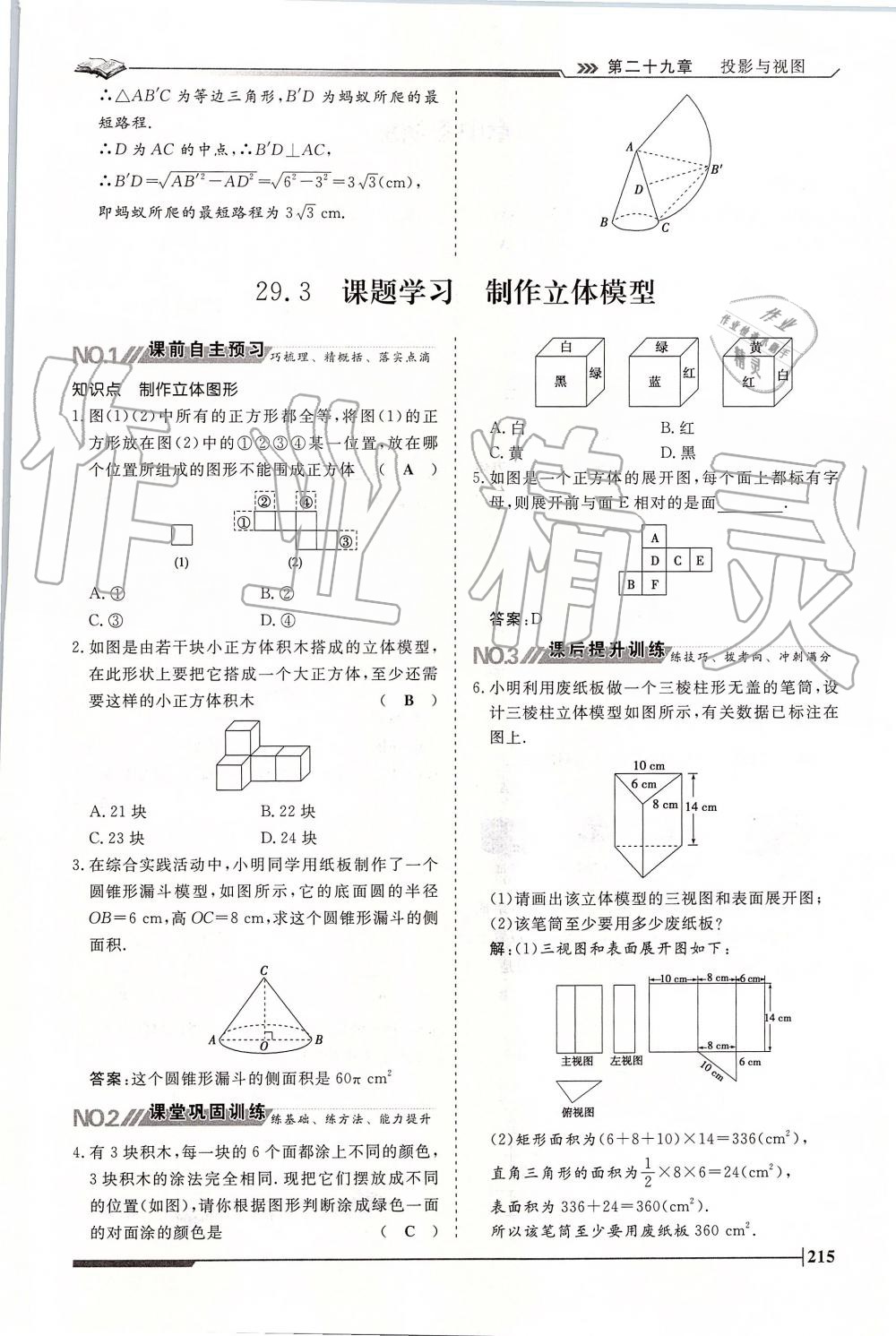 2019年标准课堂作业九年级数学全一册人教版 第215页