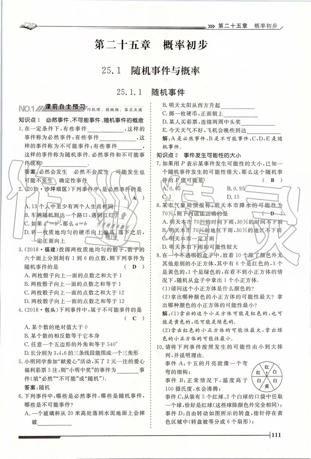 2019年標(biāo)準(zhǔn)課堂作業(yè)九年級(jí)數(shù)學(xué)全一冊(cè)人教版 第111頁