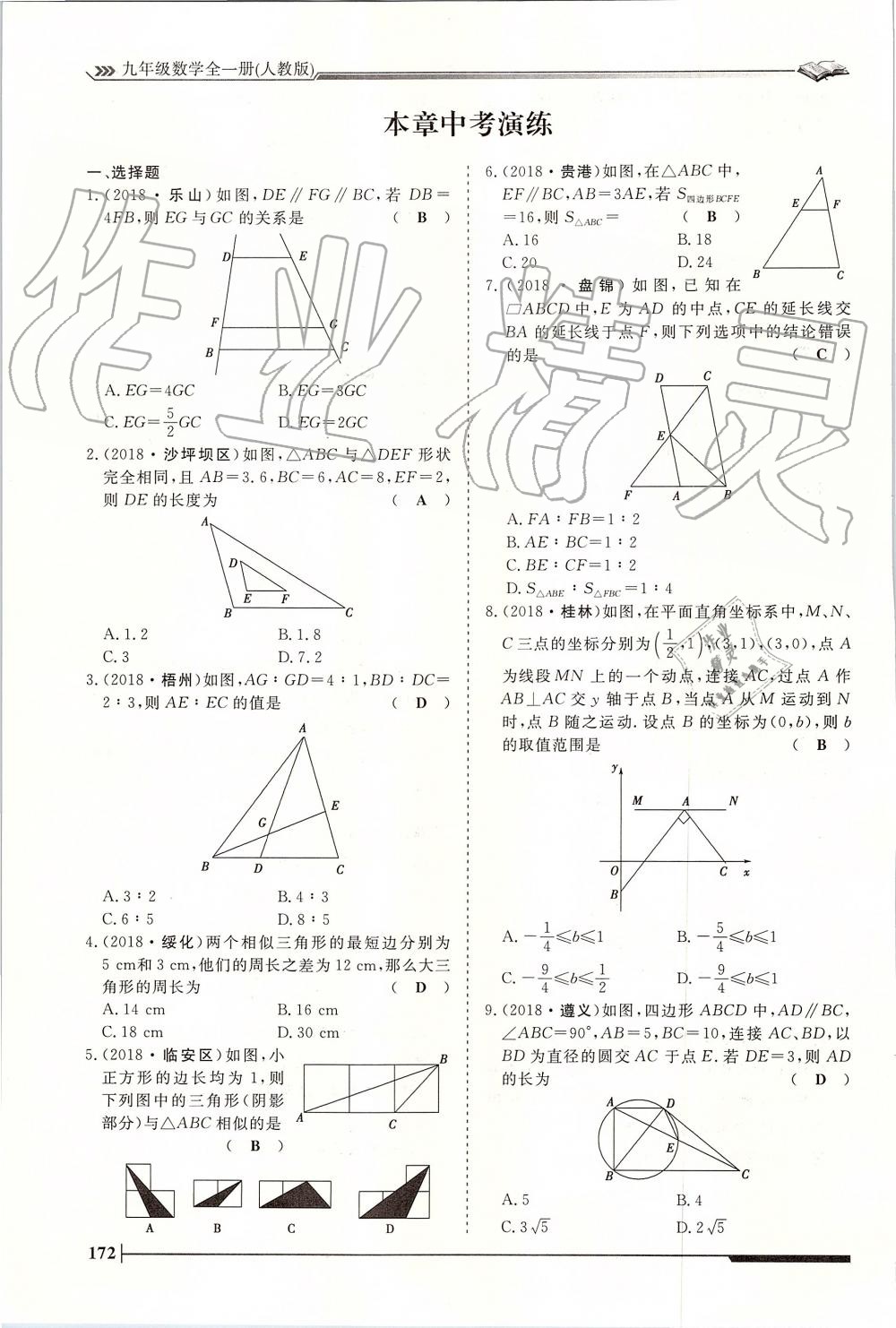 2019年标准课堂作业九年级数学全一册人教版 第172页