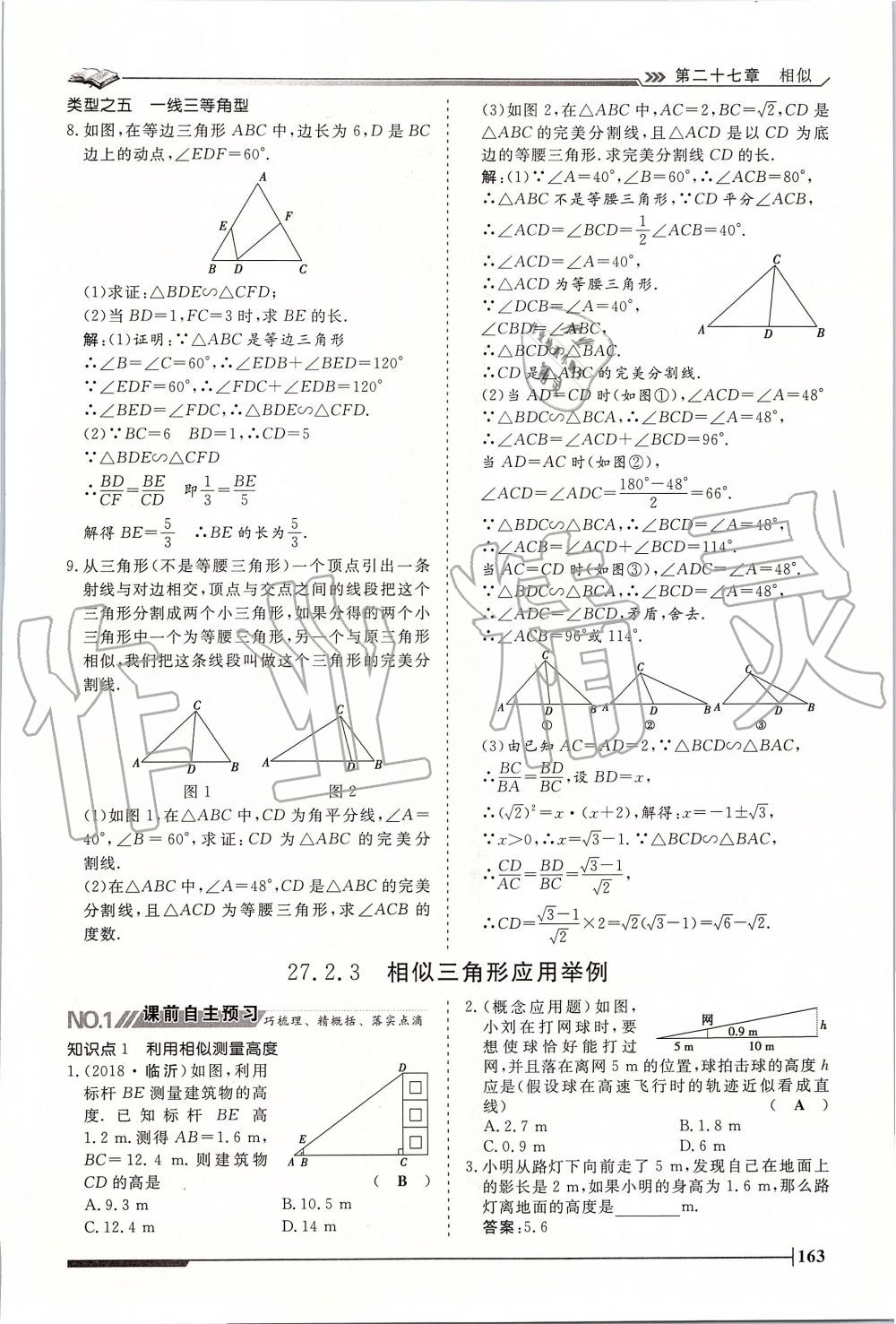 2019年标准课堂作业九年级数学全一册人教版 第163页