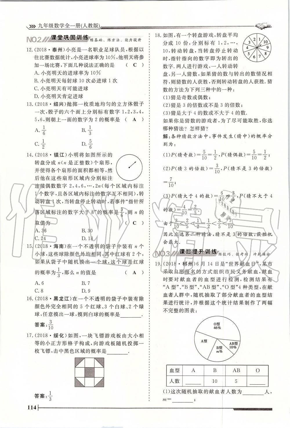 2019年標(biāo)準(zhǔn)課堂作業(yè)九年級數(shù)學(xué)全一冊人教版 第114頁