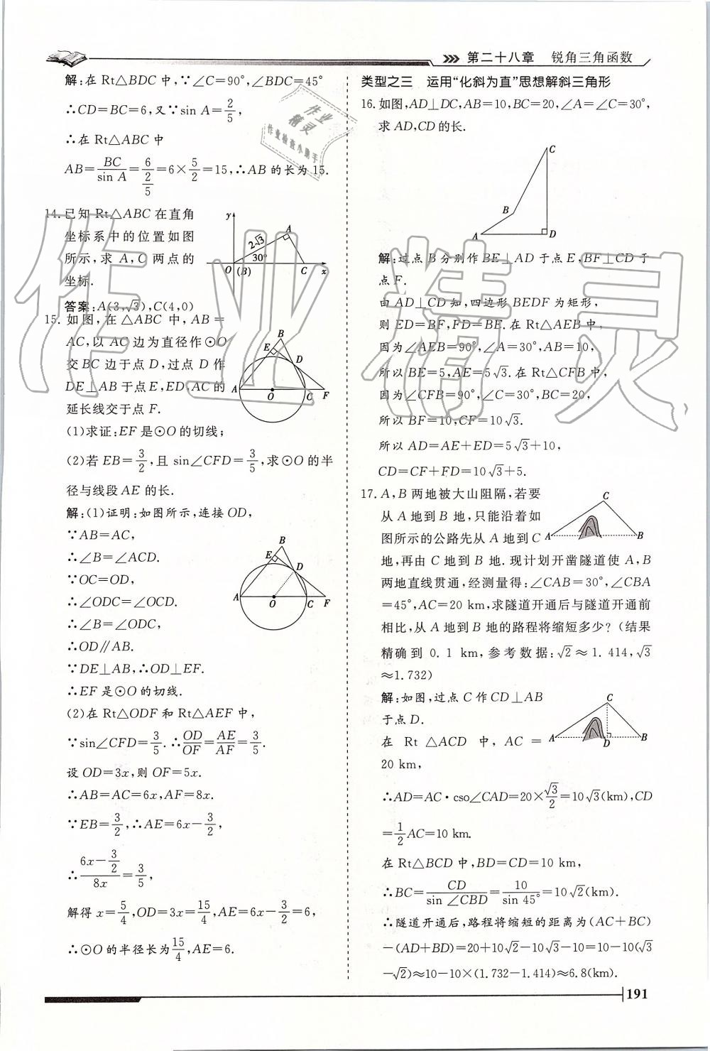 2019年標(biāo)準(zhǔn)課堂作業(yè)九年級(jí)數(shù)學(xué)全一冊(cè)人教版 第191頁(yè)