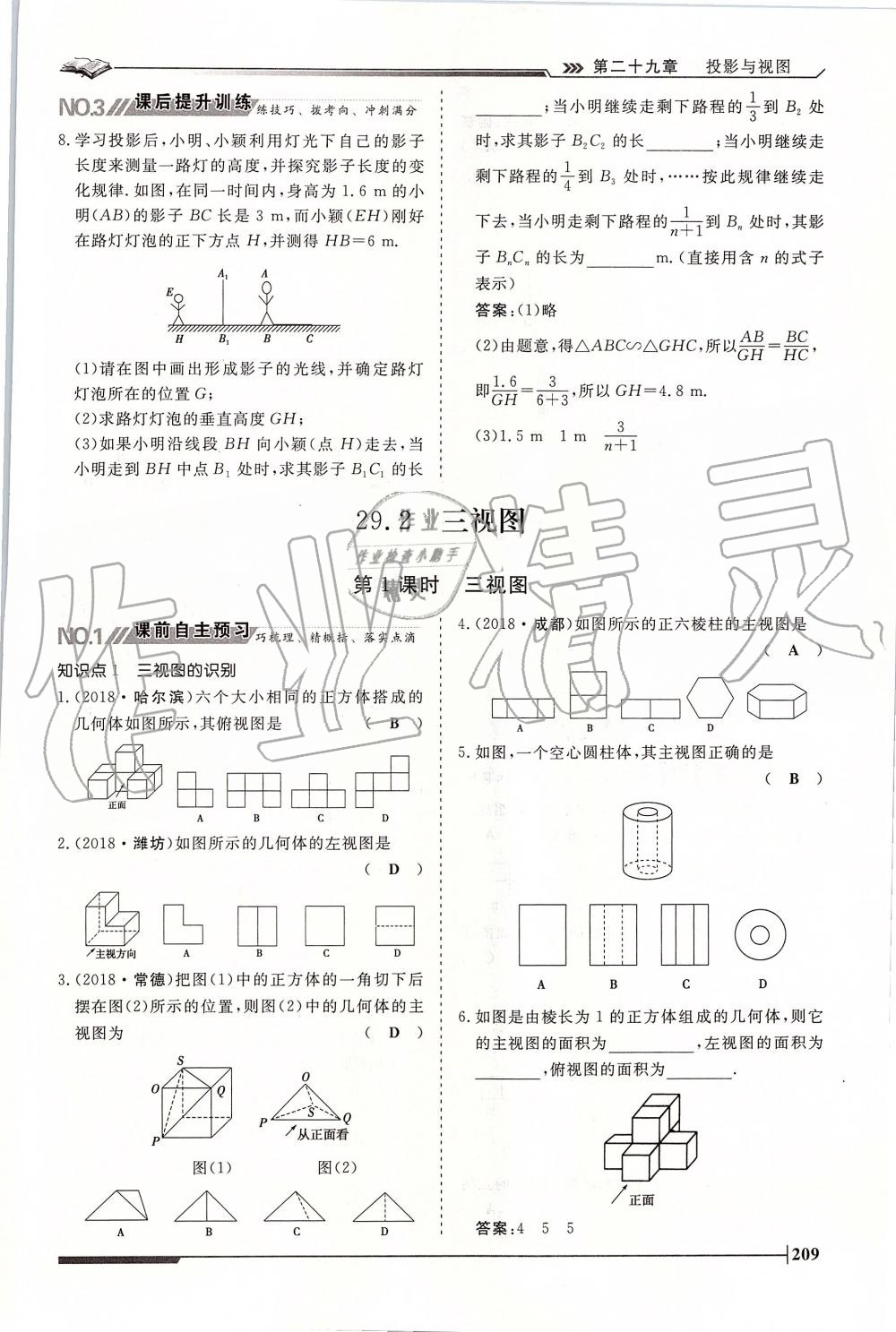 2019年标准课堂作业九年级数学全一册人教版 第209页