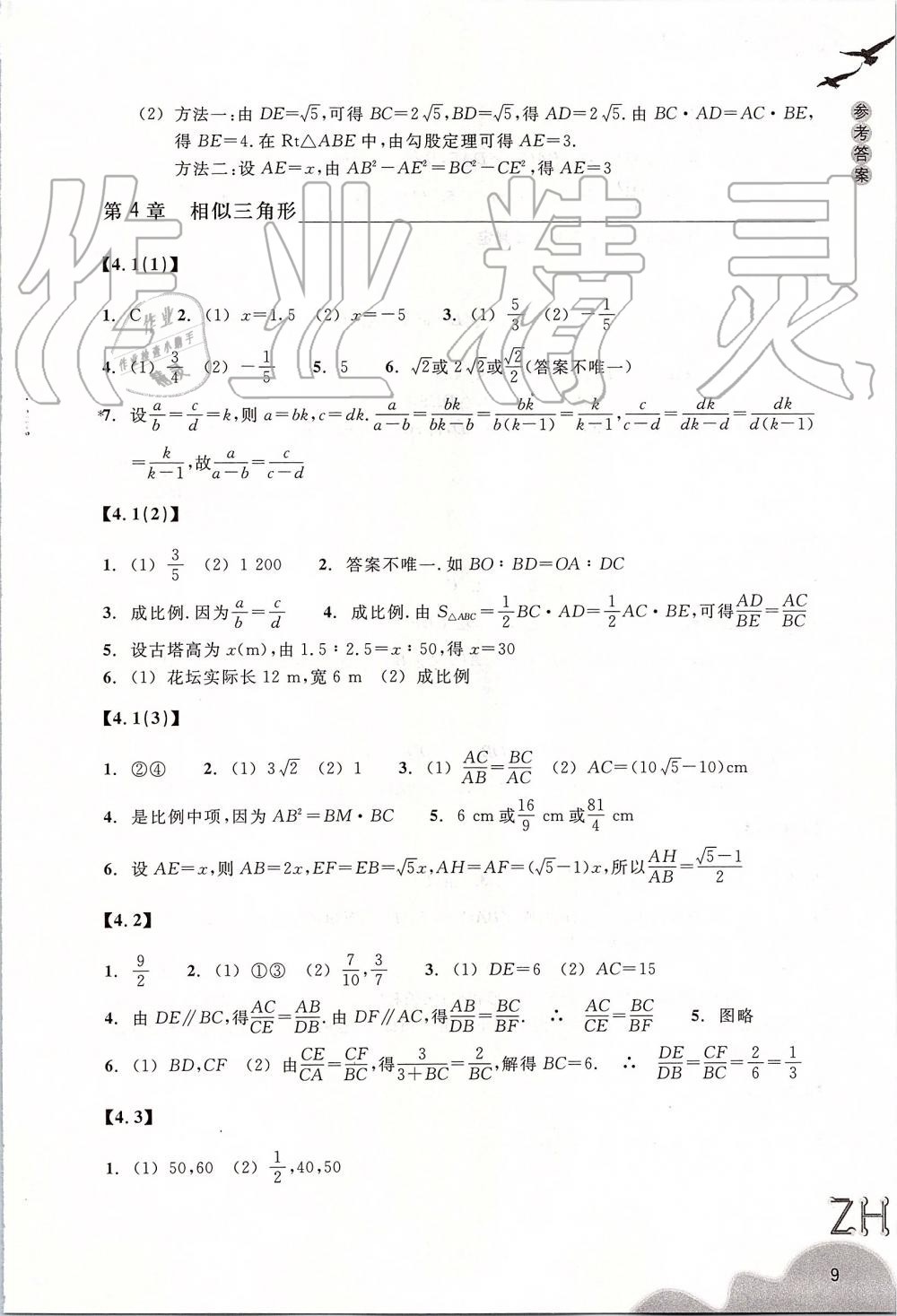 2019年作業(yè)本九年級(jí)數(shù)學(xué)上冊(cè)浙教版浙江教育出版社 第9頁(yè)