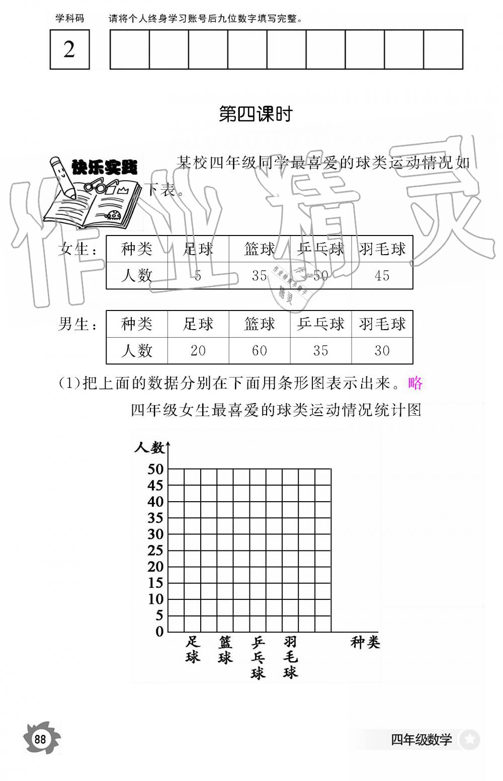 2019年數(shù)學(xué)作業(yè)本四年級上冊人教版江西教育出版社 第88頁