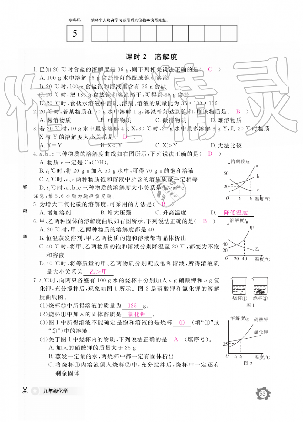 2019年化學作業(yè)本九年級全一冊人教版江西教育出版社 第53頁