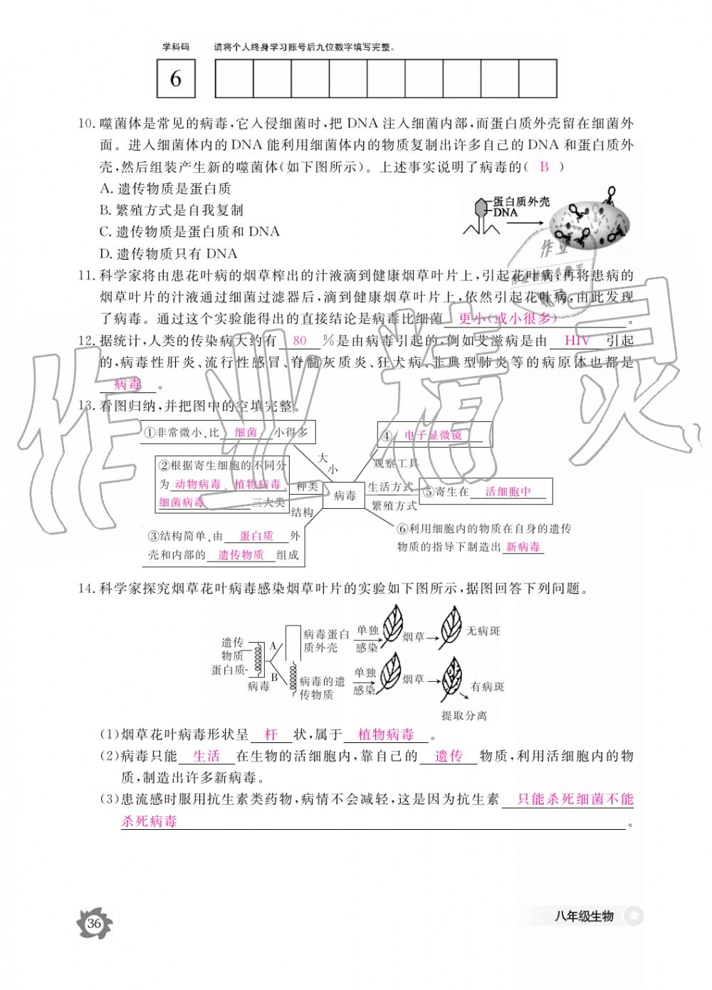 2019年生物作業(yè)本八年級上冊河北少兒版江西教育出版社 第36頁