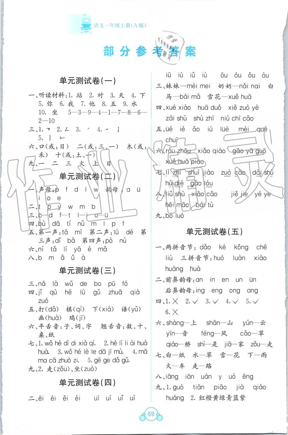 2019年自主學習能力測評單元測試一年級語文上冊人教版A版 第1頁