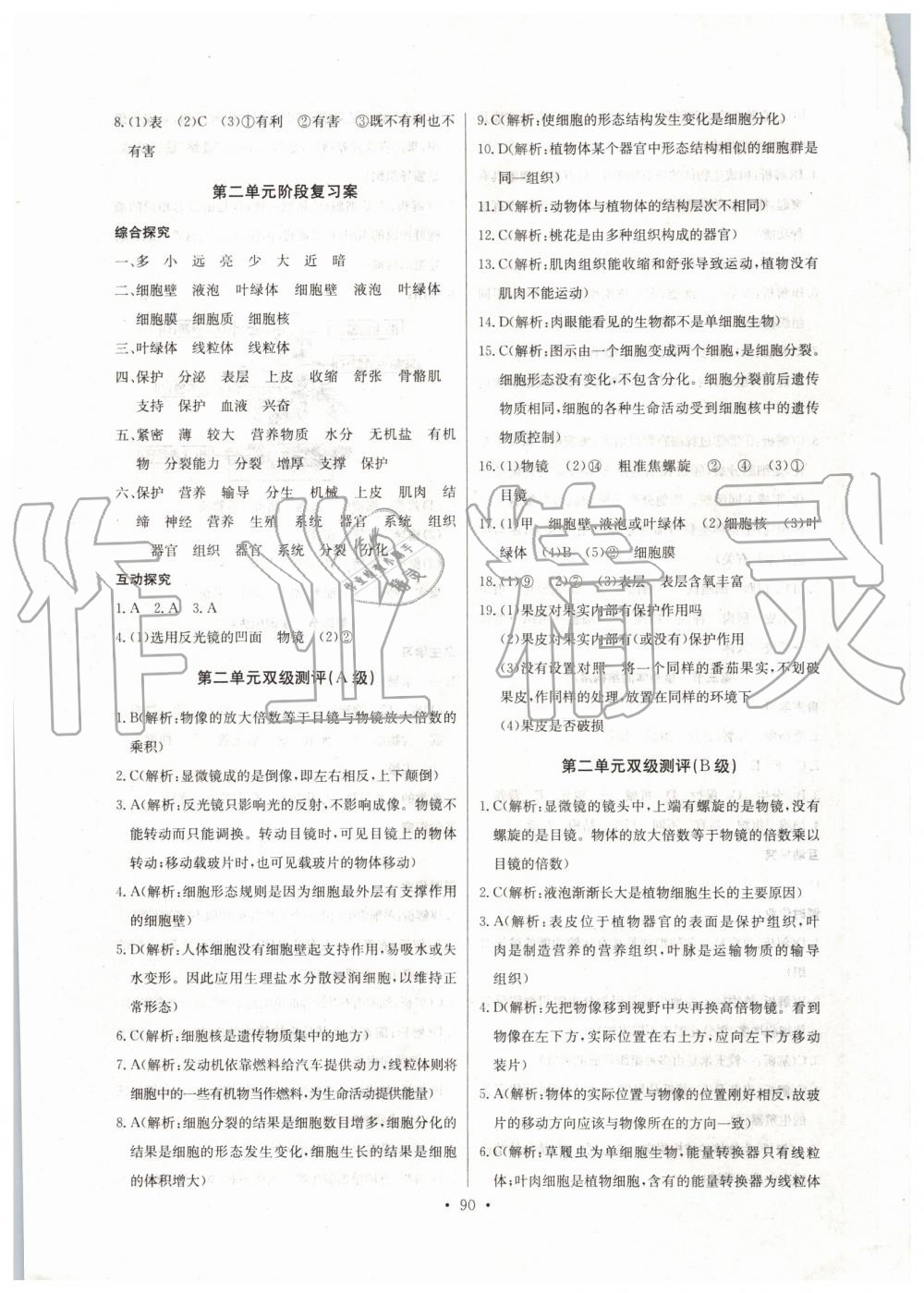 2019年长江全能学案同步练习册七年级生物学上册人教版 第8页