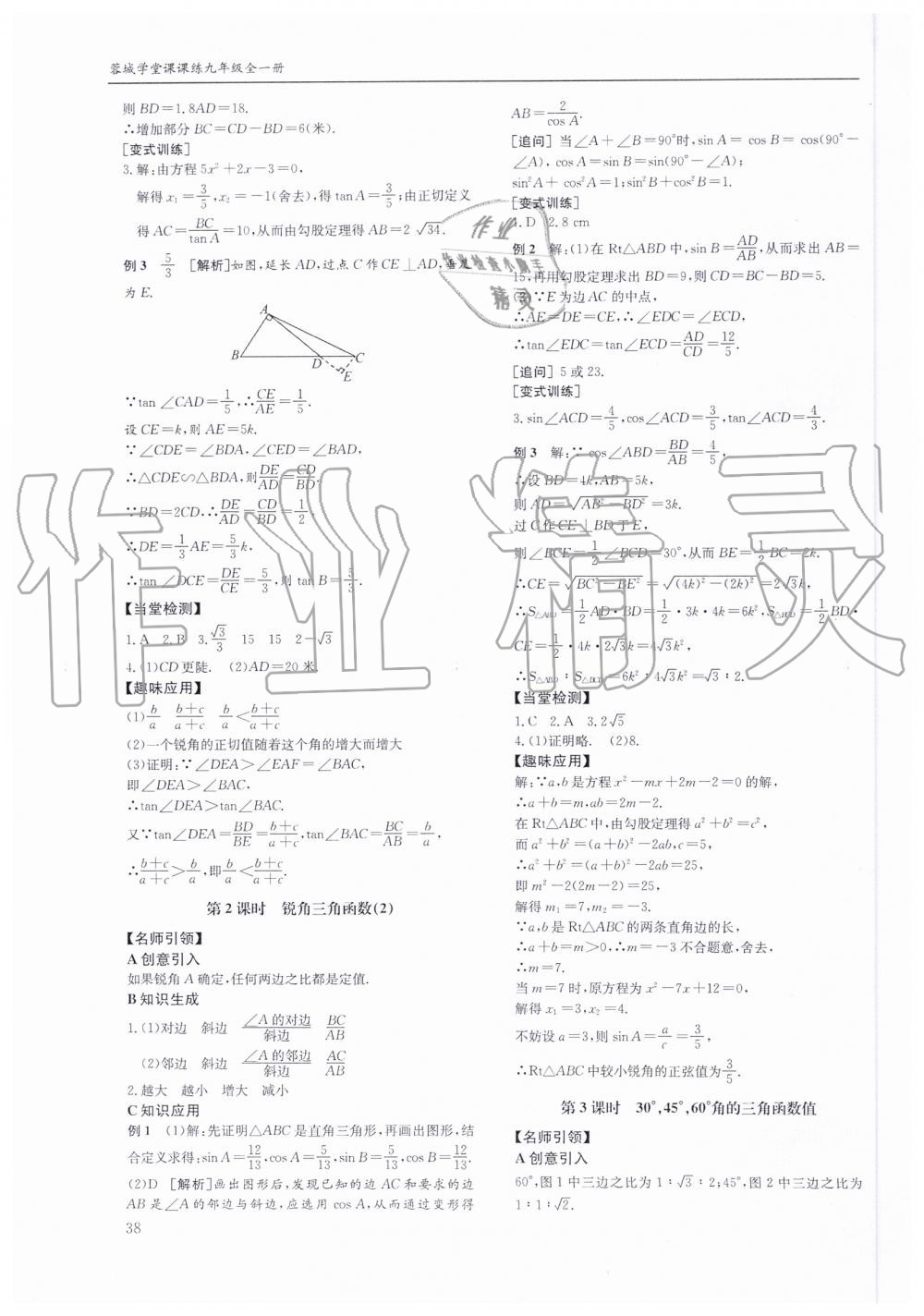 2019年蓉城学堂课课练九年级数学全一册北师大版 第38页