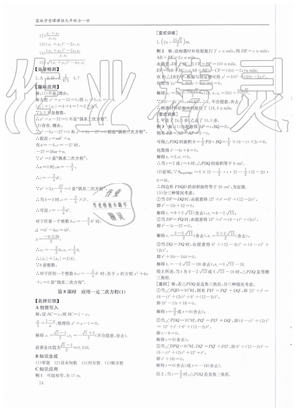 2019年蓉城学堂课课练九年级数学全一册北师大版 第14页