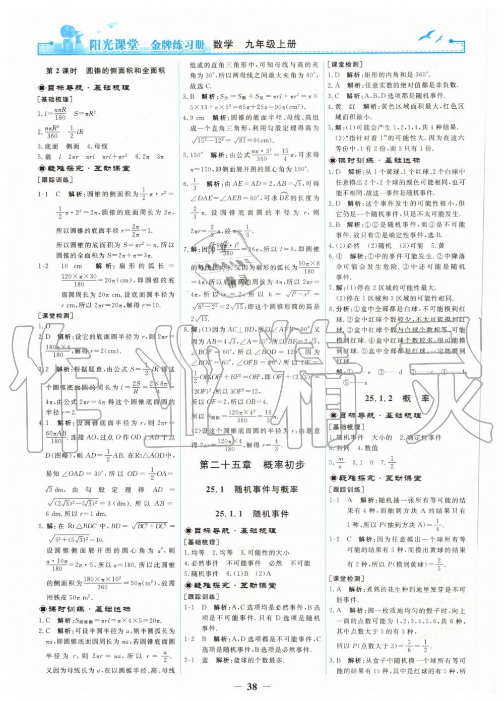 2019年阳光课堂金牌练习册九年级数学上册人教版 第20页