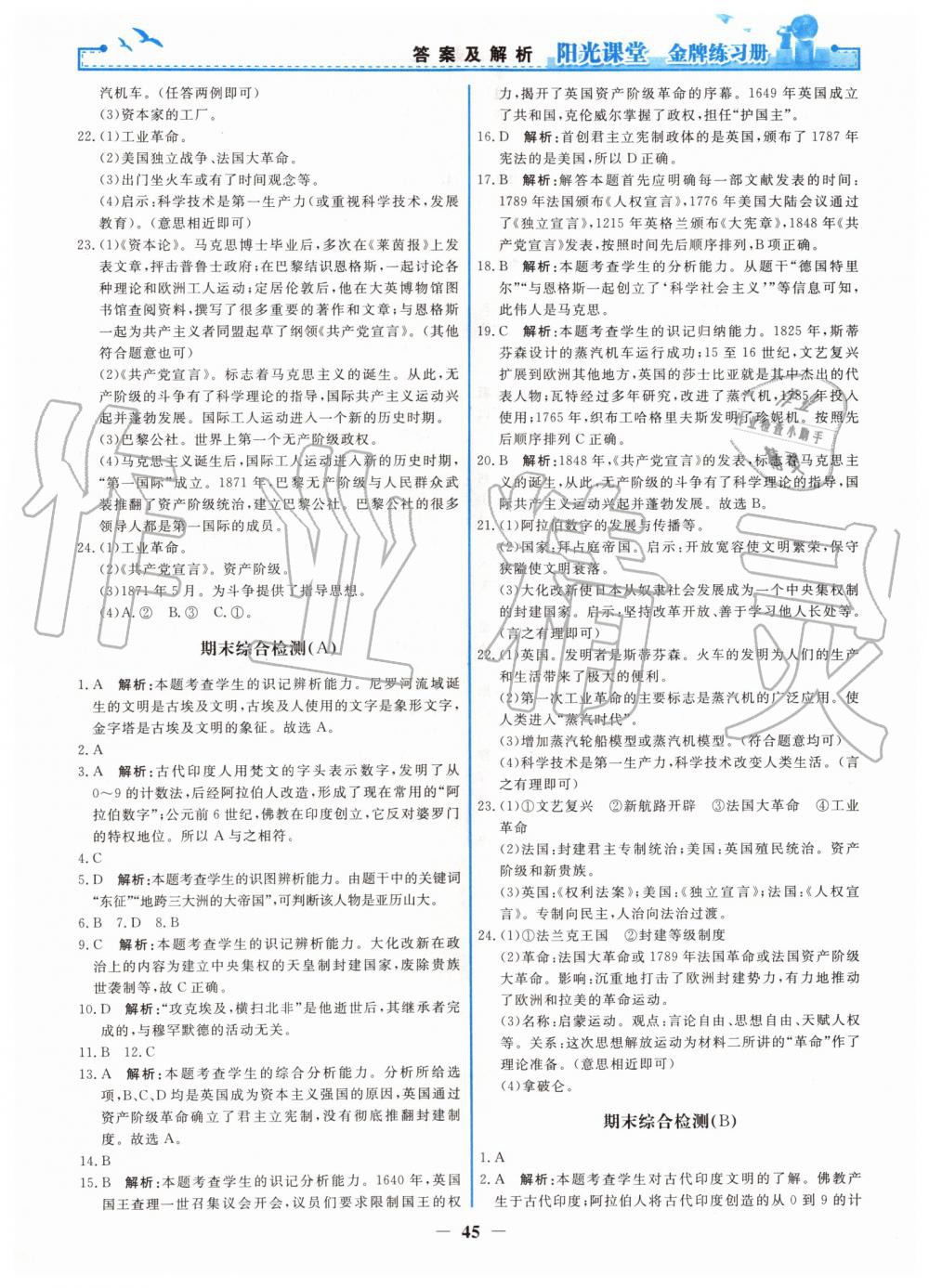 2019年陽光課堂金牌練習冊九年級世界歷史上冊人教版 第13頁